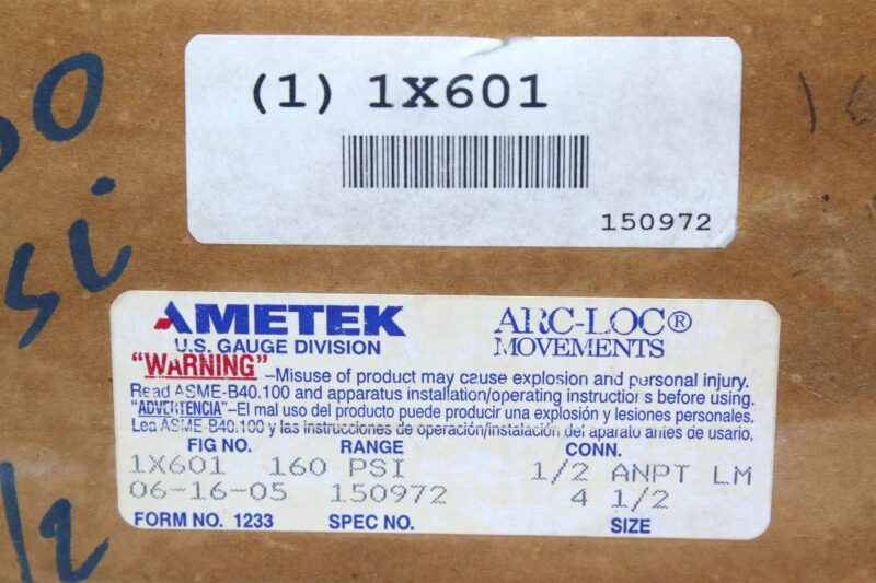 AMETEK 1X601 PRESSURE GAUGE 160 PSI - Image 2