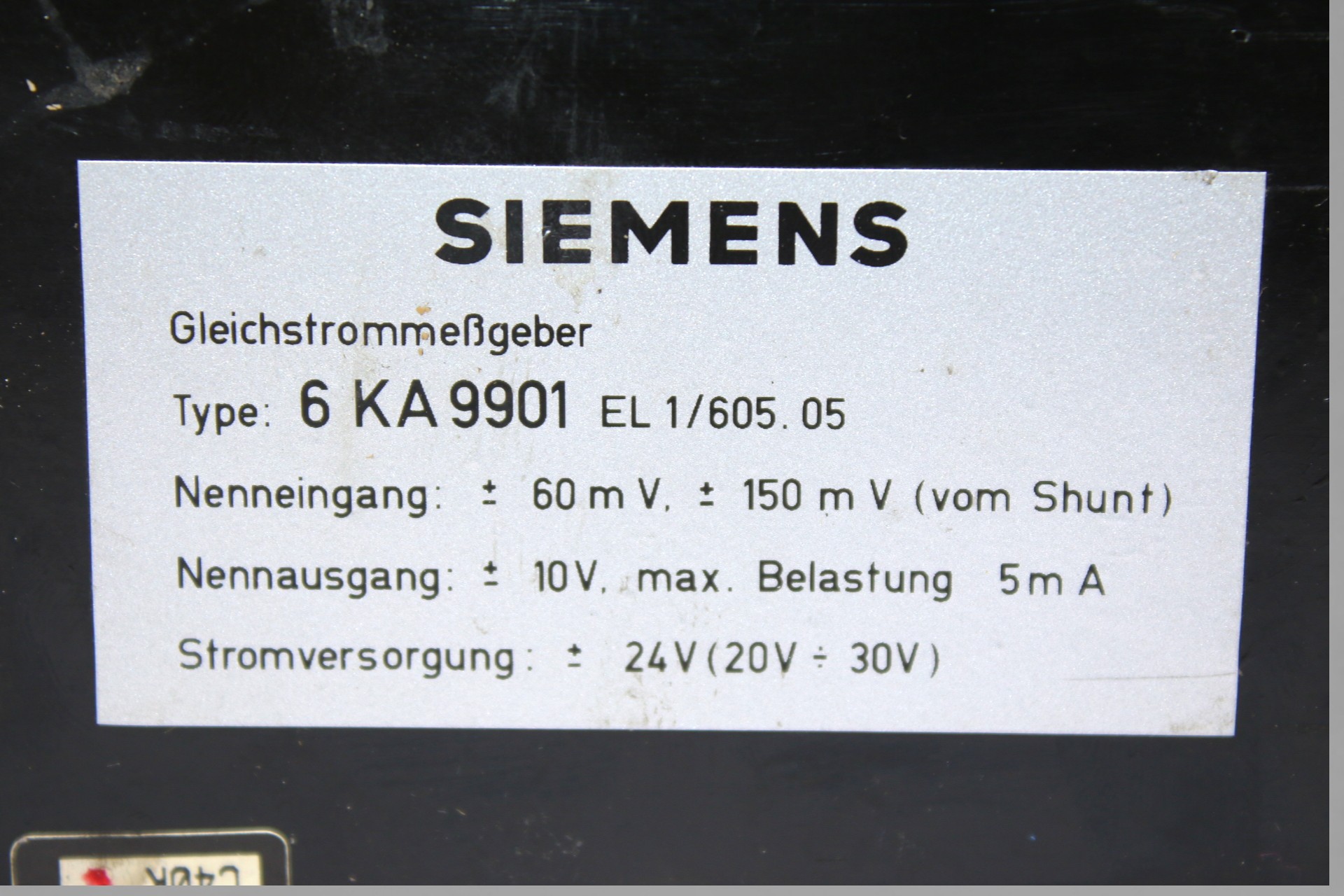 SIEMENS 6KA9901 TRANSDUCER DIRECT CURRENT TRANSDUCER EL1/605.05 - Image 2