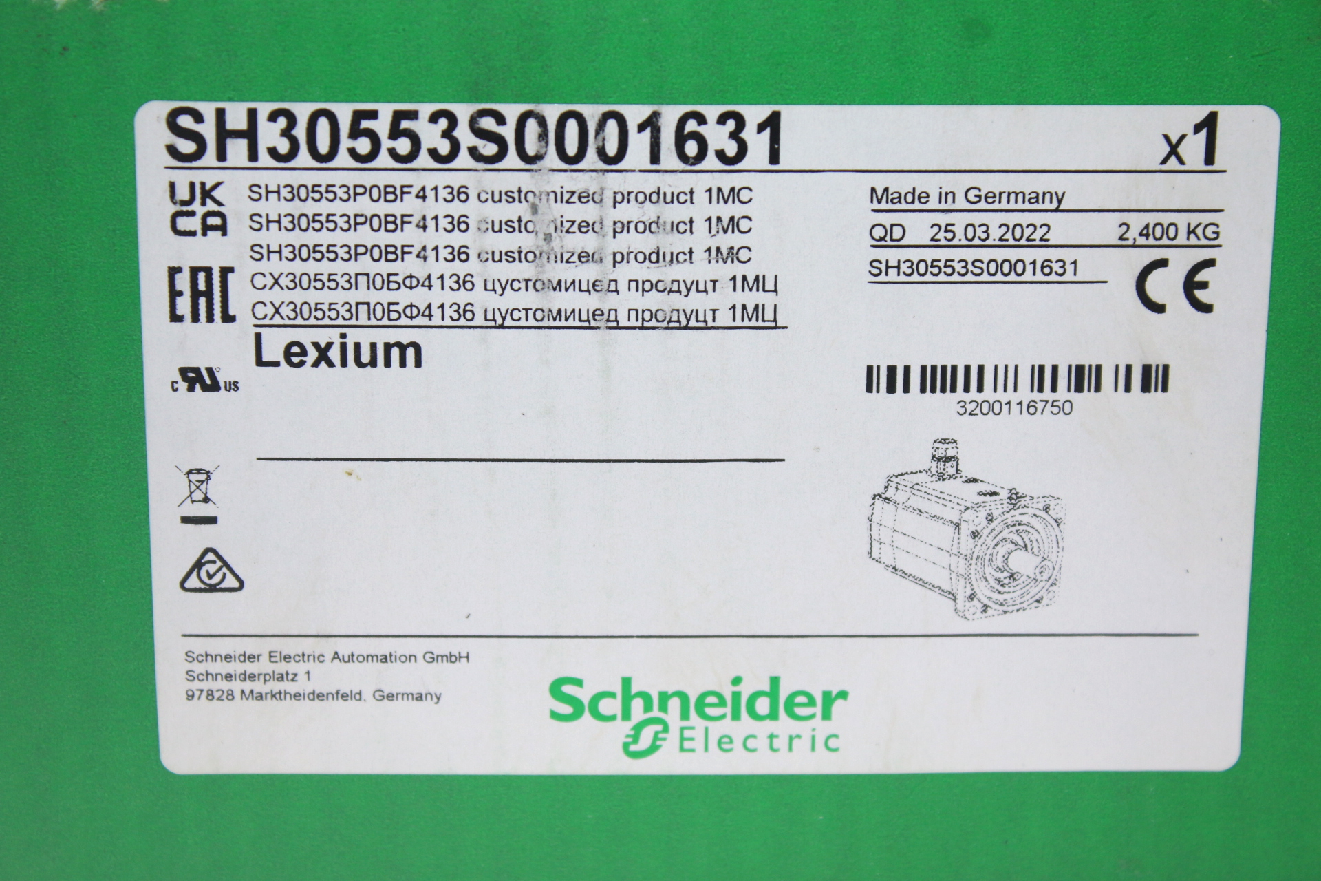 SCHNEIDER SH30553S0001631 SERVO MOTOR SH30553P0BF4136 - Image 2