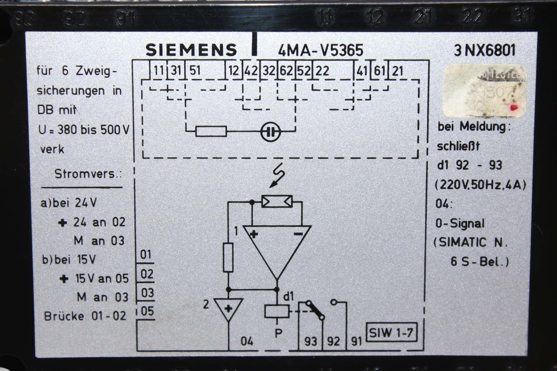 SIEMENS 4MA-V5365 SWITCH BLOCK