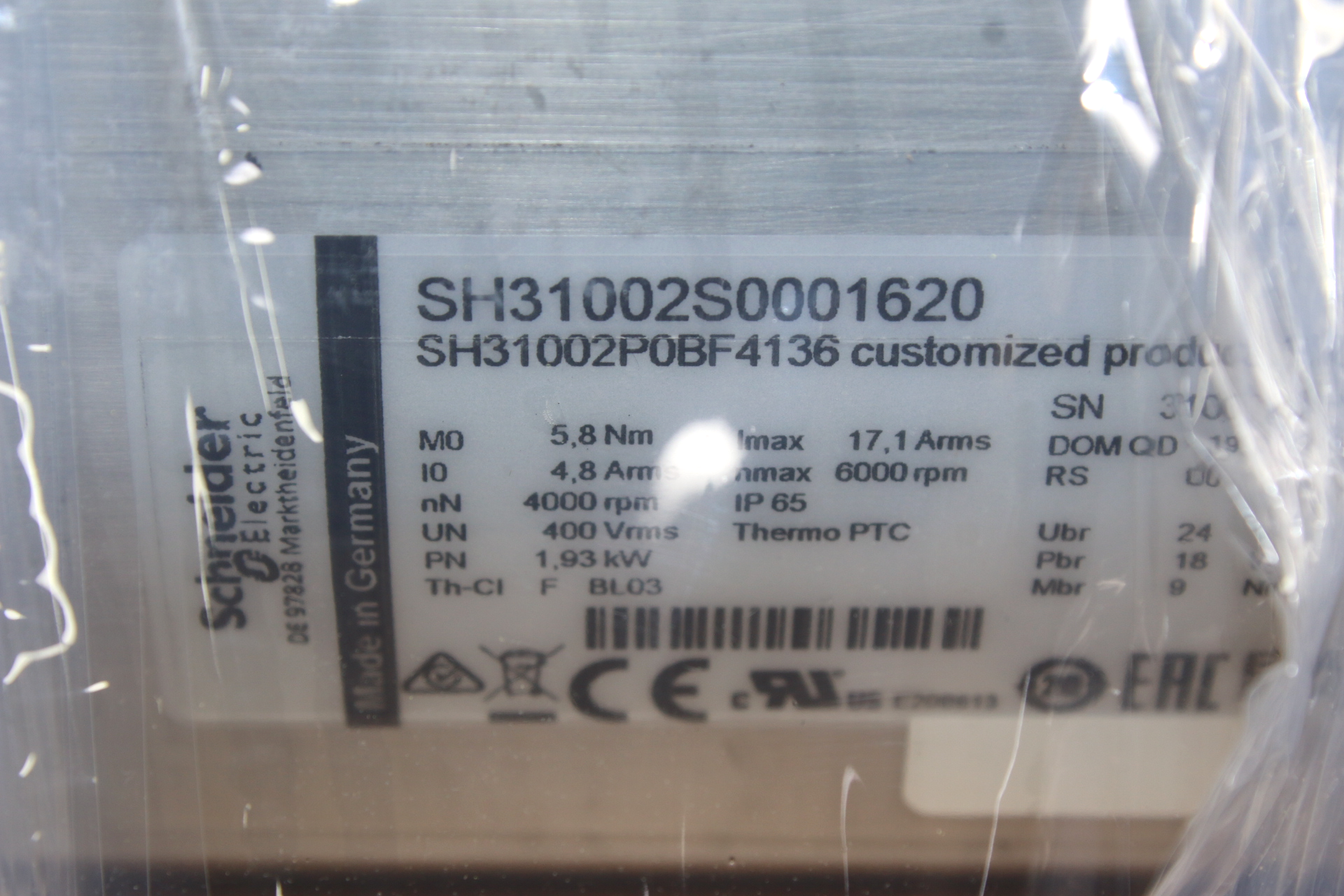 SCHNEIDER SH31002S0001620 SERVO MOTOR SH31002P0BF4136 - Image 4