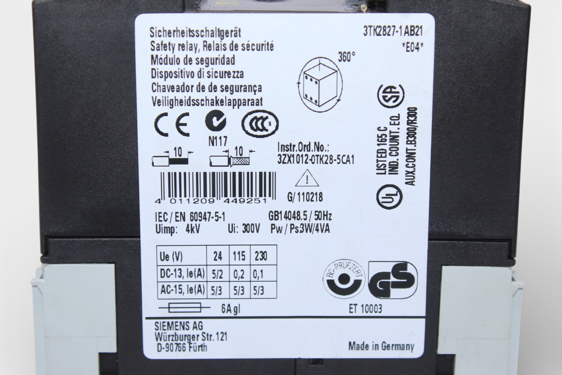 SIEMENS 3TK2827-1AB21 SAFETY RELAY - Image 2