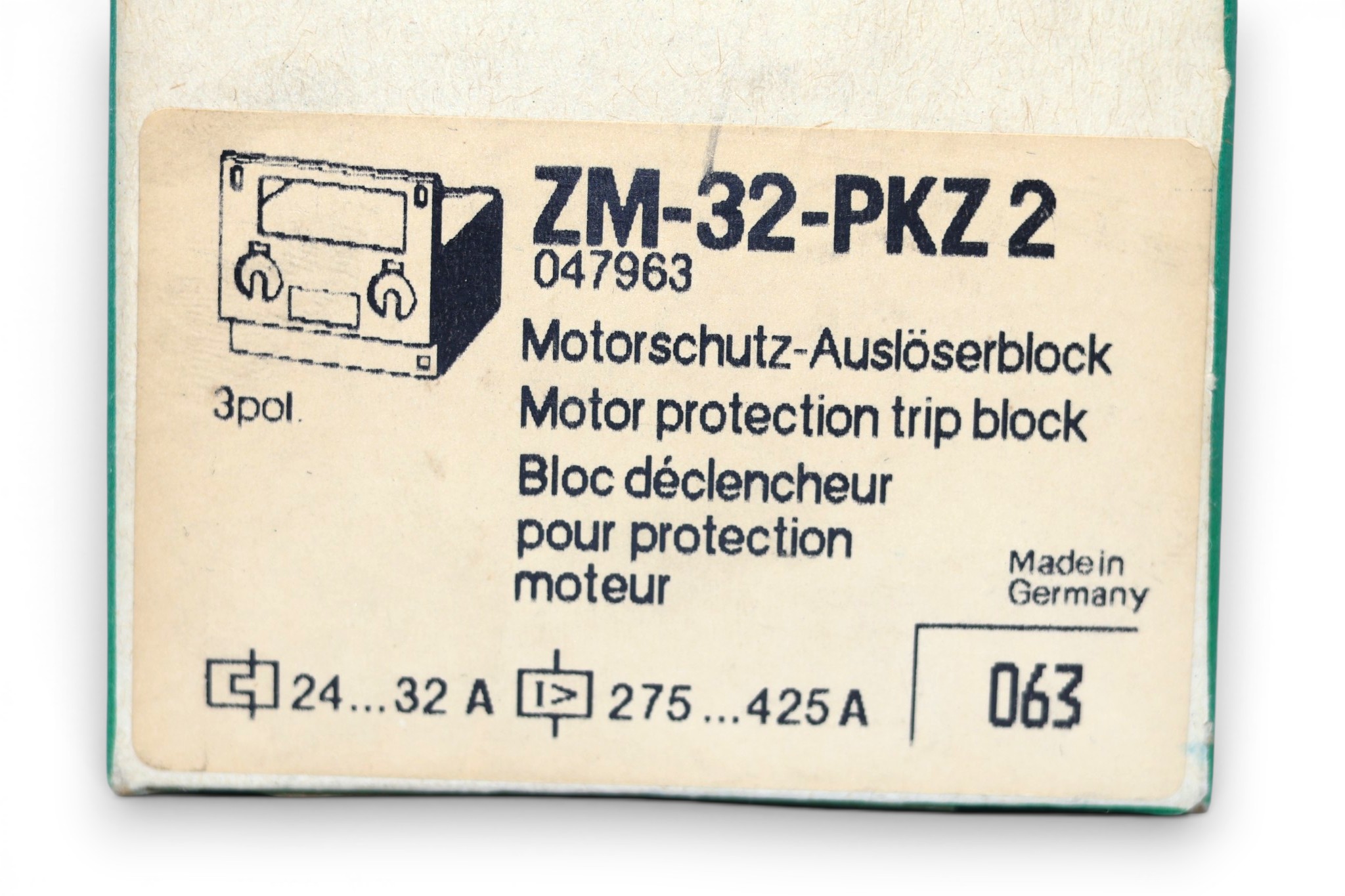 MOELLER ZM-32-PKZ2 MOTOR PROTECTION TRIP BLOCK 047963 - Image 2