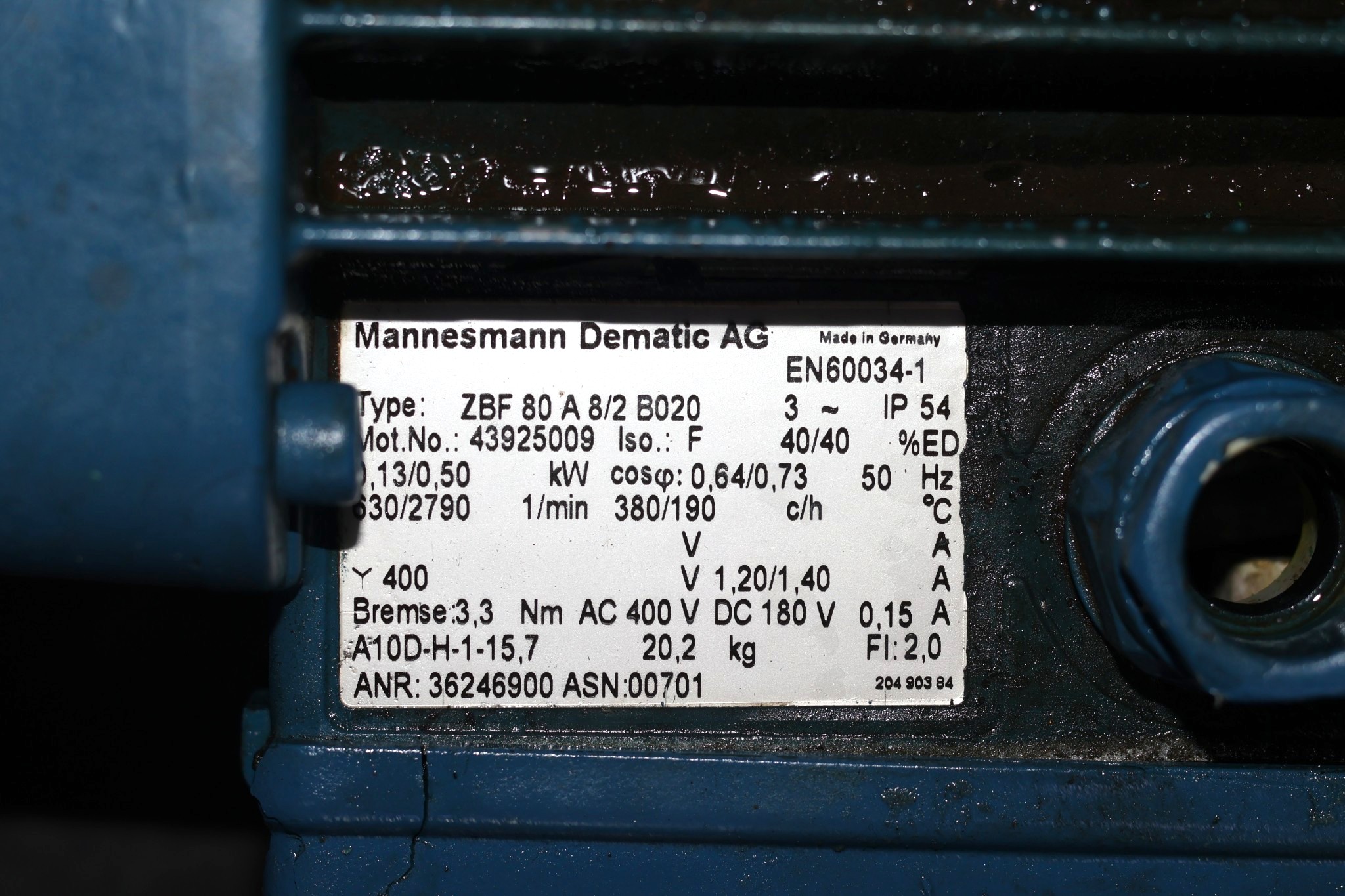 DEMAG ZBF 80 A 8/2 B020 CYLINDRICAL-ROTOR MOTOR - Image 2