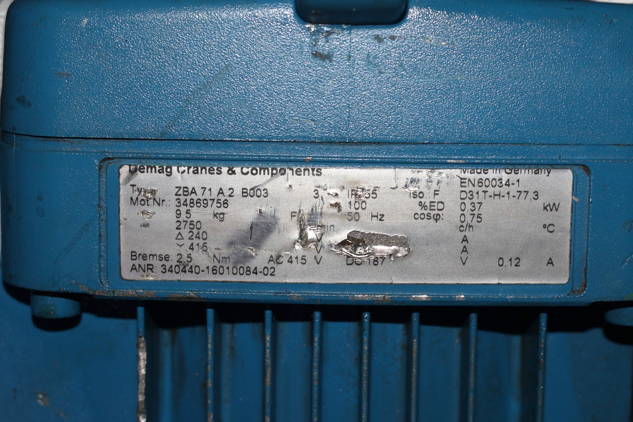 DEMAG ZBA 71 A 2 B003 CYLINDRICAL-ROTOR MOTOR - Image 2