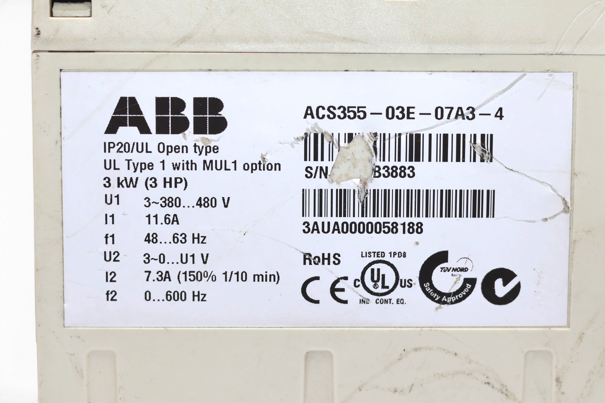 ABB ACS355-03E-07A3-4 VARIABLE FREQUENCY DRIVE - Image 2