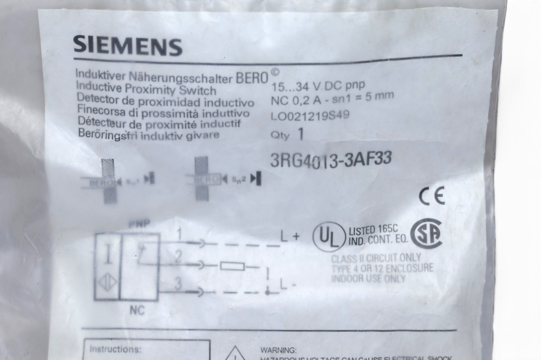 SIEMENS 3RG4013-3AF33 INDUCTIVE PROXIMITY SWITCH - Image 2