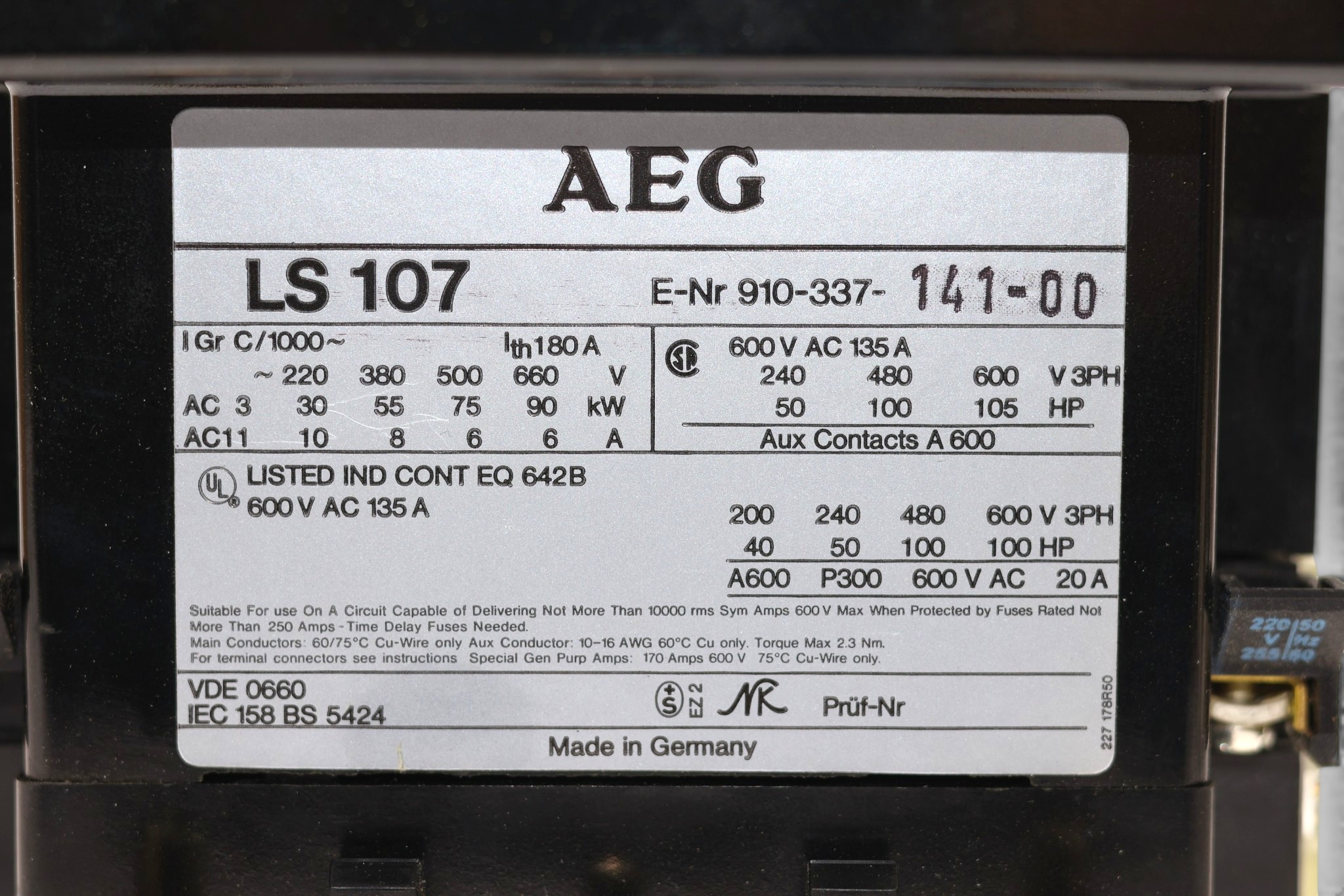 AEG LS107.22 CONTACTOR 910-337-141-00 (220 V) - Image 3
