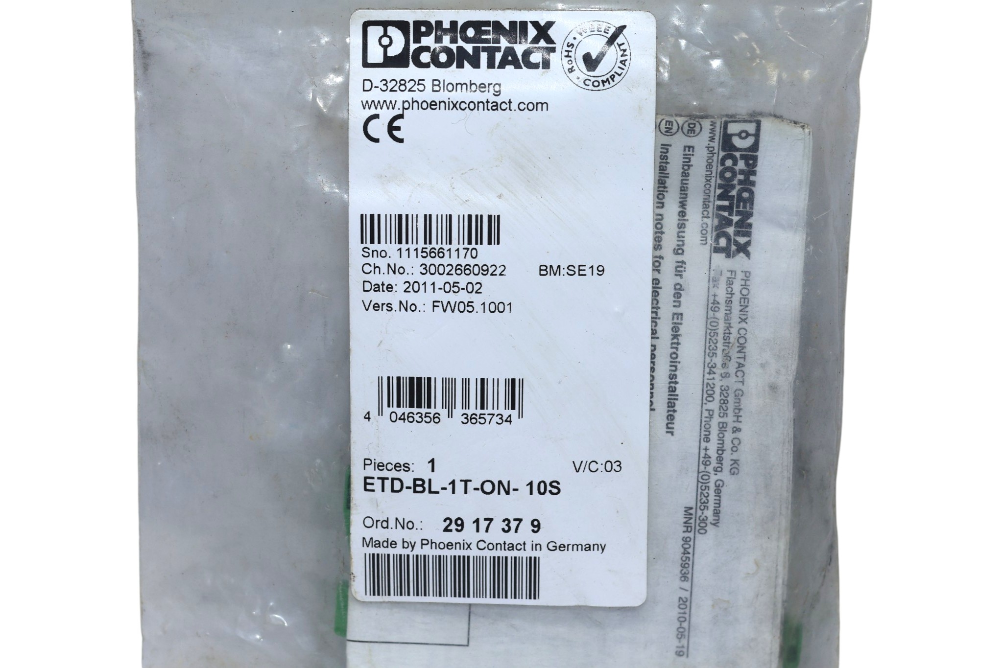 PHOENIX CONTACT ETD-BL-1T-ON- 10S TIMER RELAY 2917379 - Image 2
