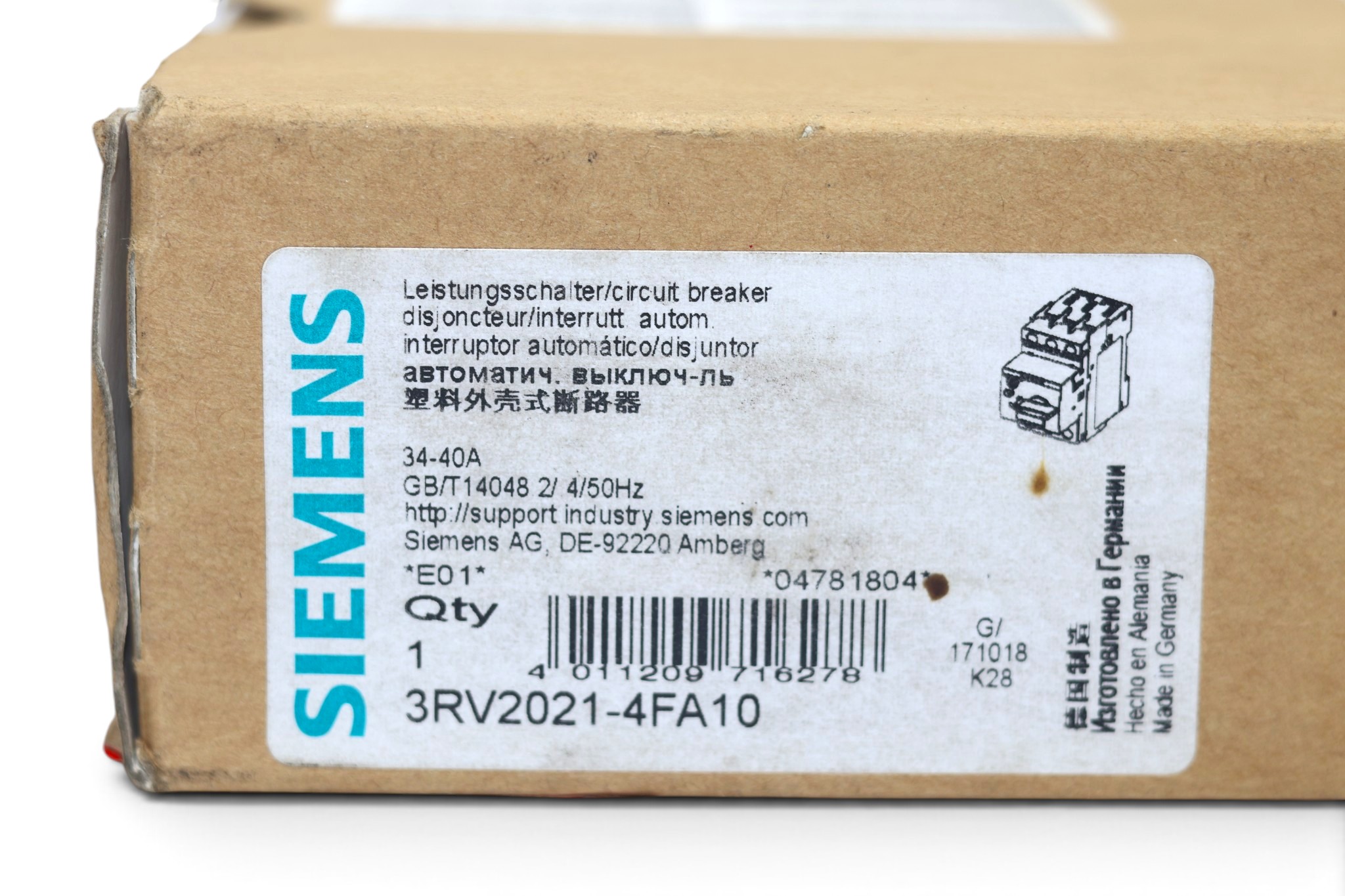 SIEMENS 3RV2021-4FA10 MOTOR BREAKER - Image 2