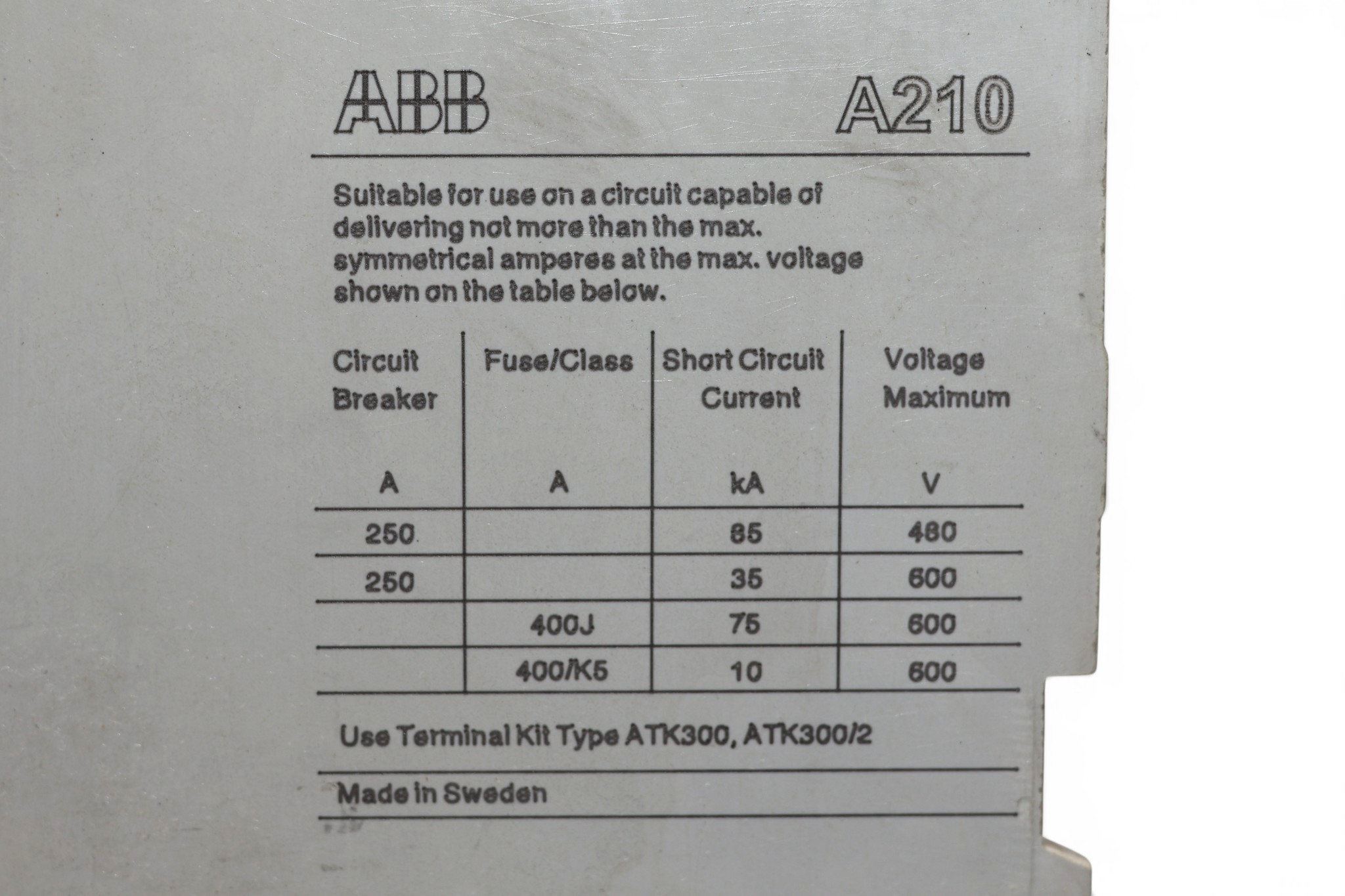 ABB A210-30 CONTACTOR 220-230V - Image 2