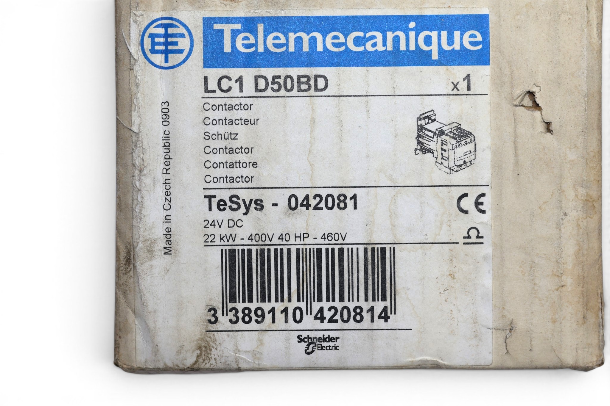 TELEMECANIQUE LC1-D50BD CONTACTOR 24 VDC (22 Kw) - Image 2