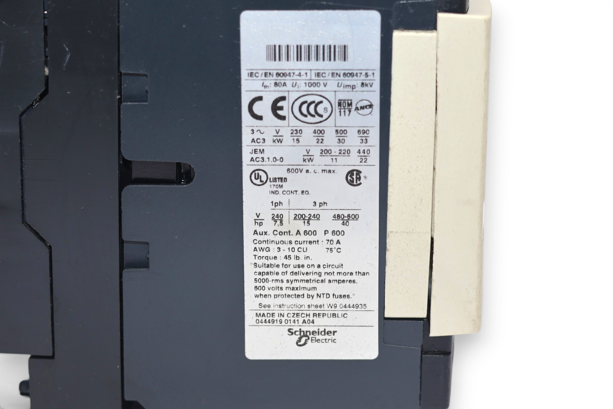 TELEMECANIQUE LC1-D50BD CONTACTOR 24 VDC (22 Kw) - Image 3