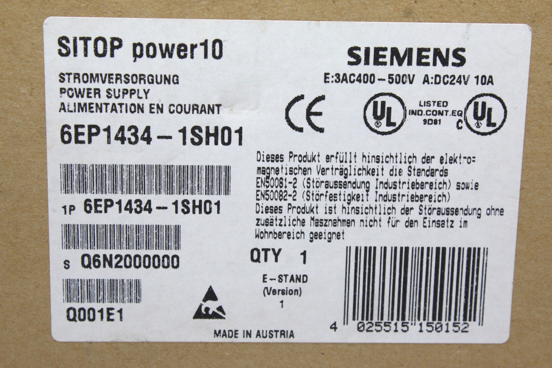 SIEMENS 6EP1434-1SH01 POWER SUPPLY (10A) - Image 2