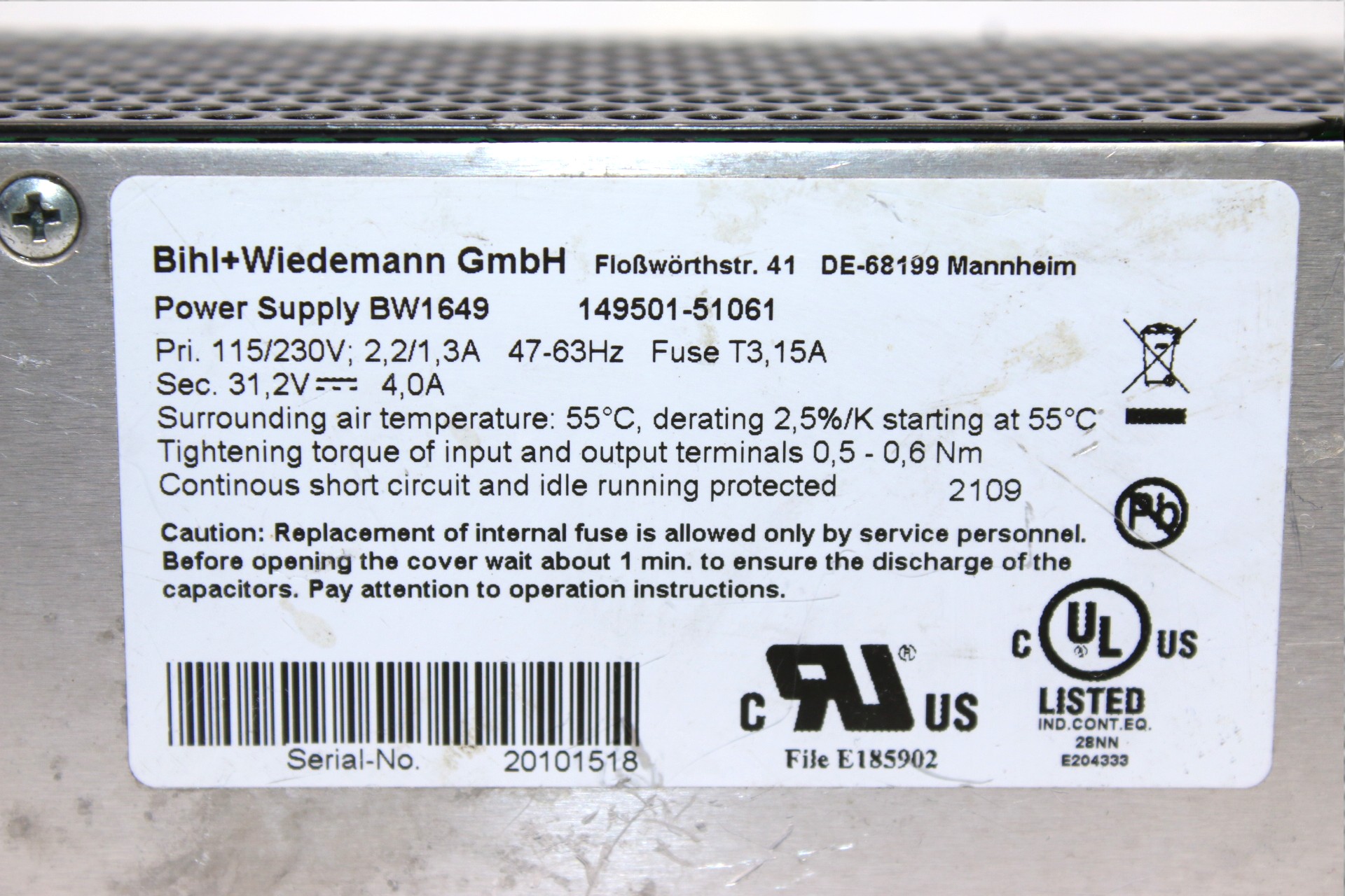 BIHL & WIEDEMANN BW1649 POWER SUPPLY (4A) - Image 2