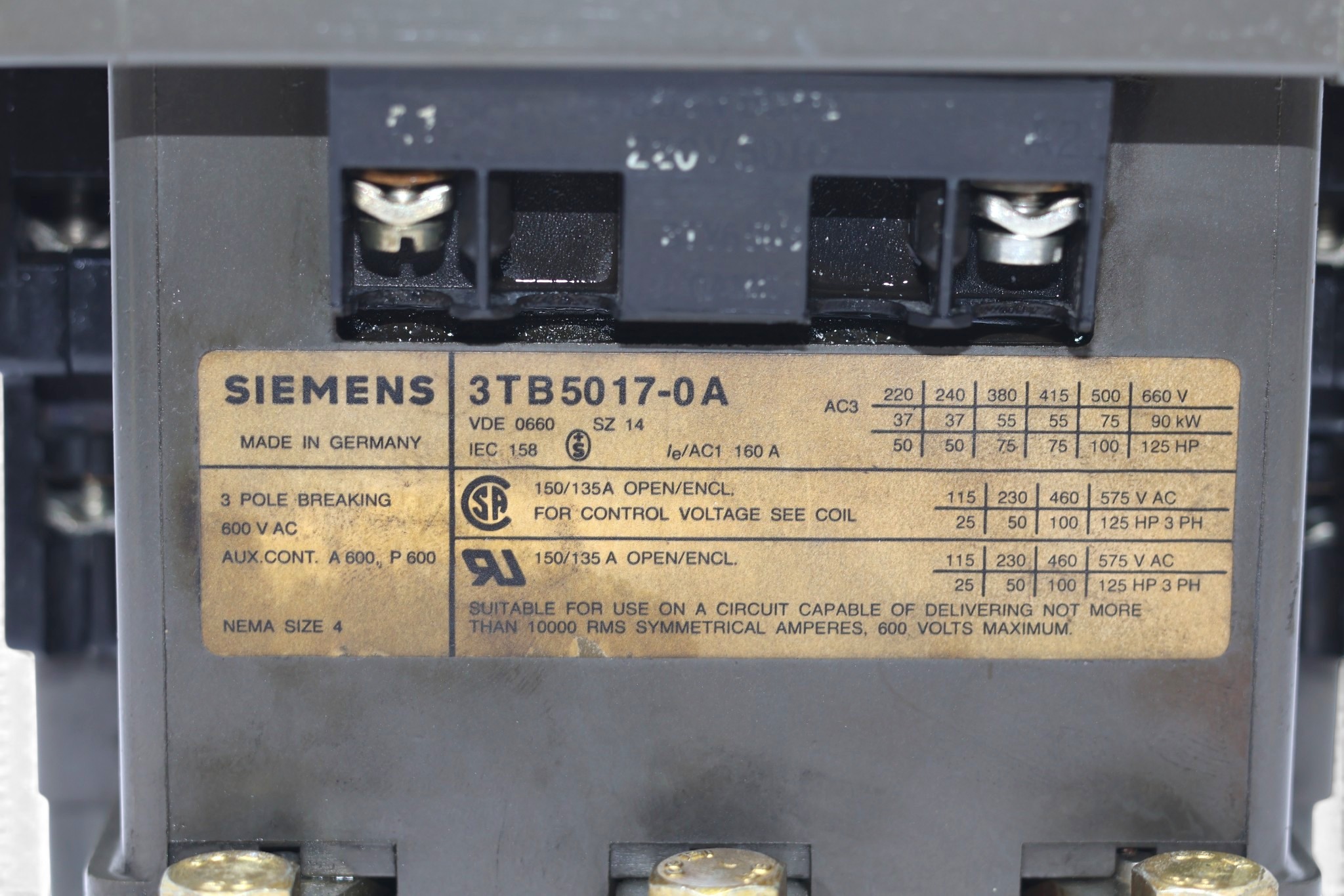 SIEMENS 3TB5016-0A CONNECTOR (220 V) (55 Kw) - Image 2