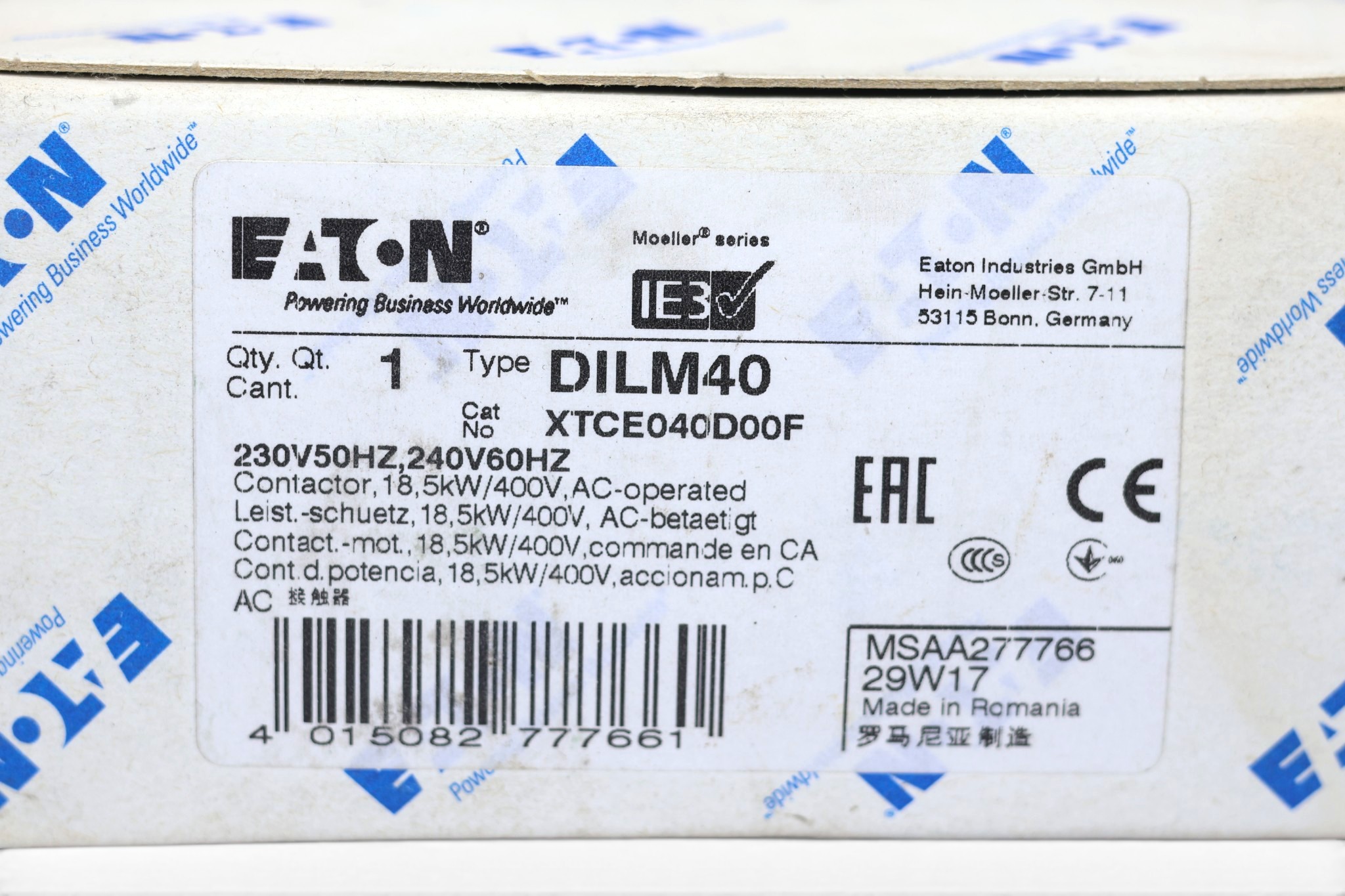 EATON DILM40 CONTACTOR 18.5 KW (230-240 V) - Image 2