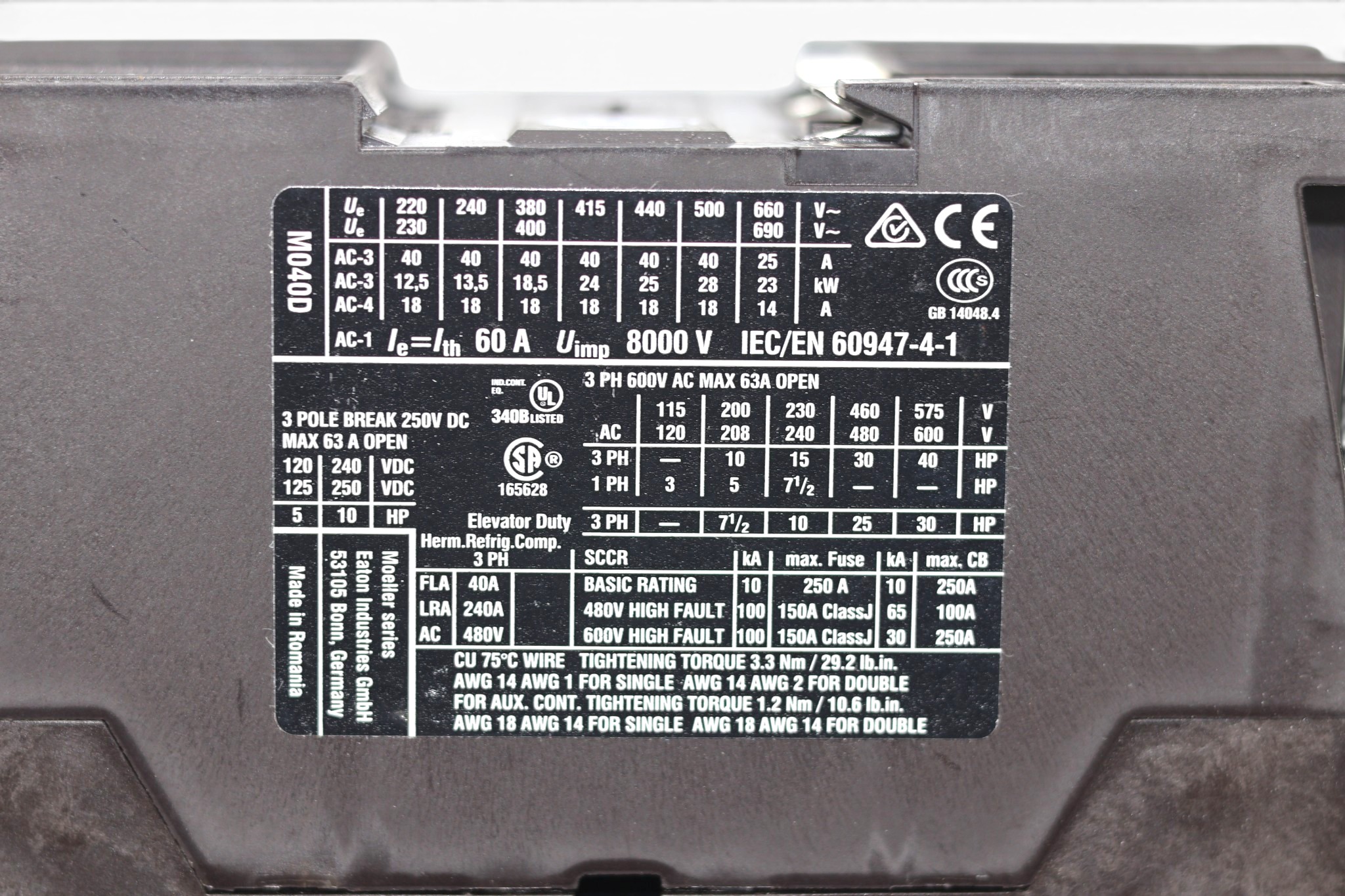 EATON DILM40 CONTACTOR 18.5 KW (230-240 V) - Image 3
