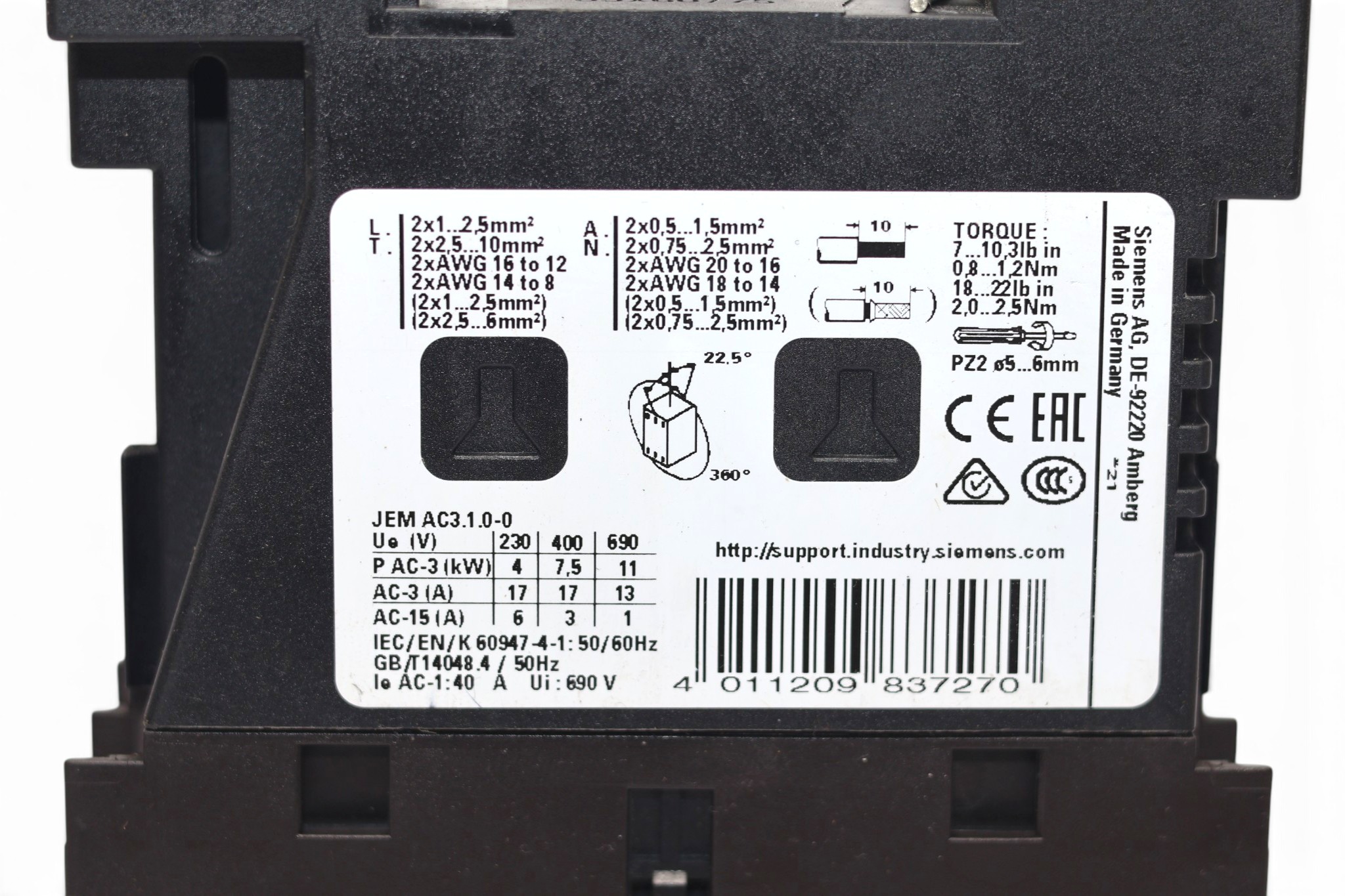 SIEMENS 3RT2025-1BB44 POWER CONTACTOR (24 V DC) (7.5 Kw) - Image 4
