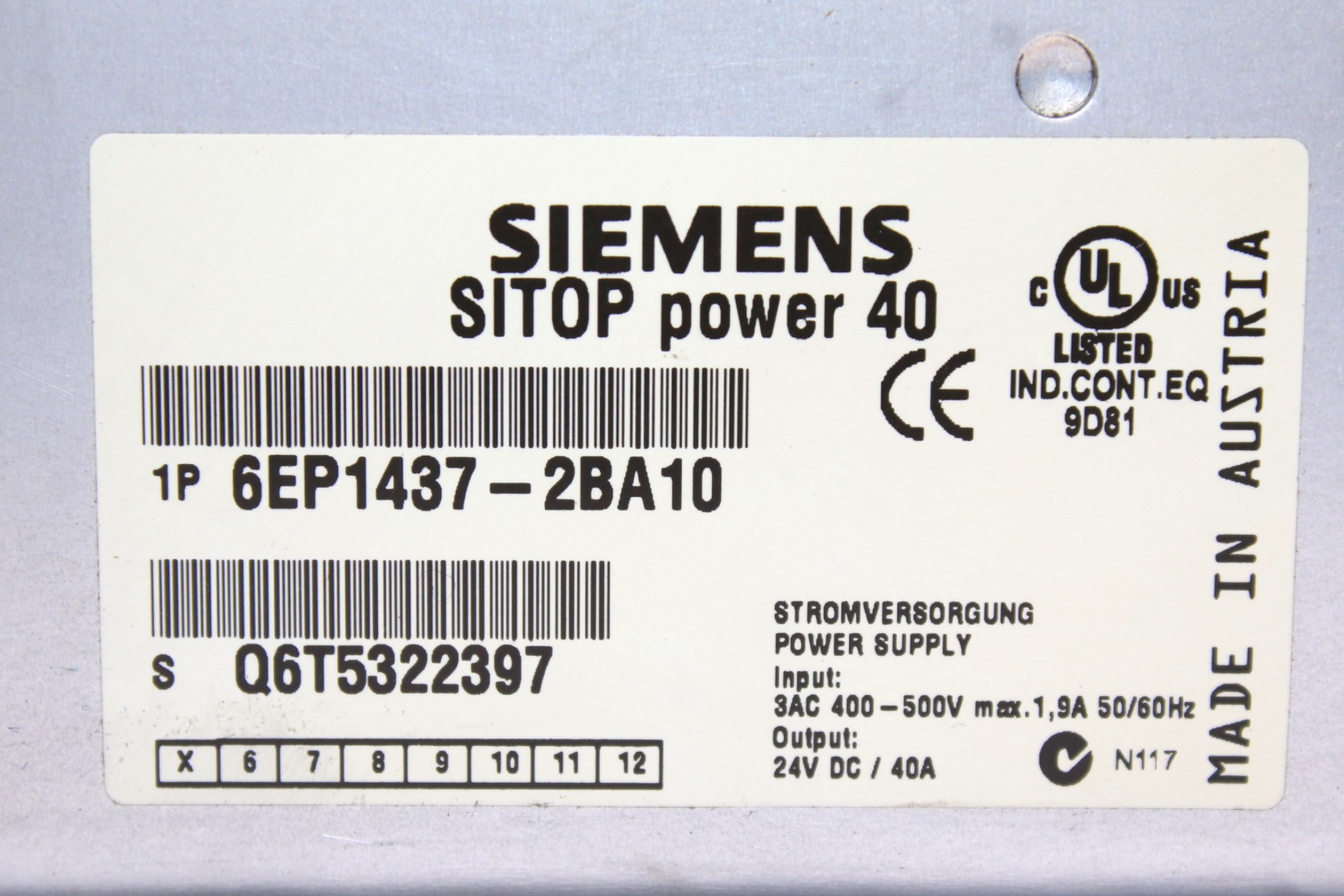 SIEMENS 6EP1437-2BA10 POWER SUPPLY (40A) - Image 2