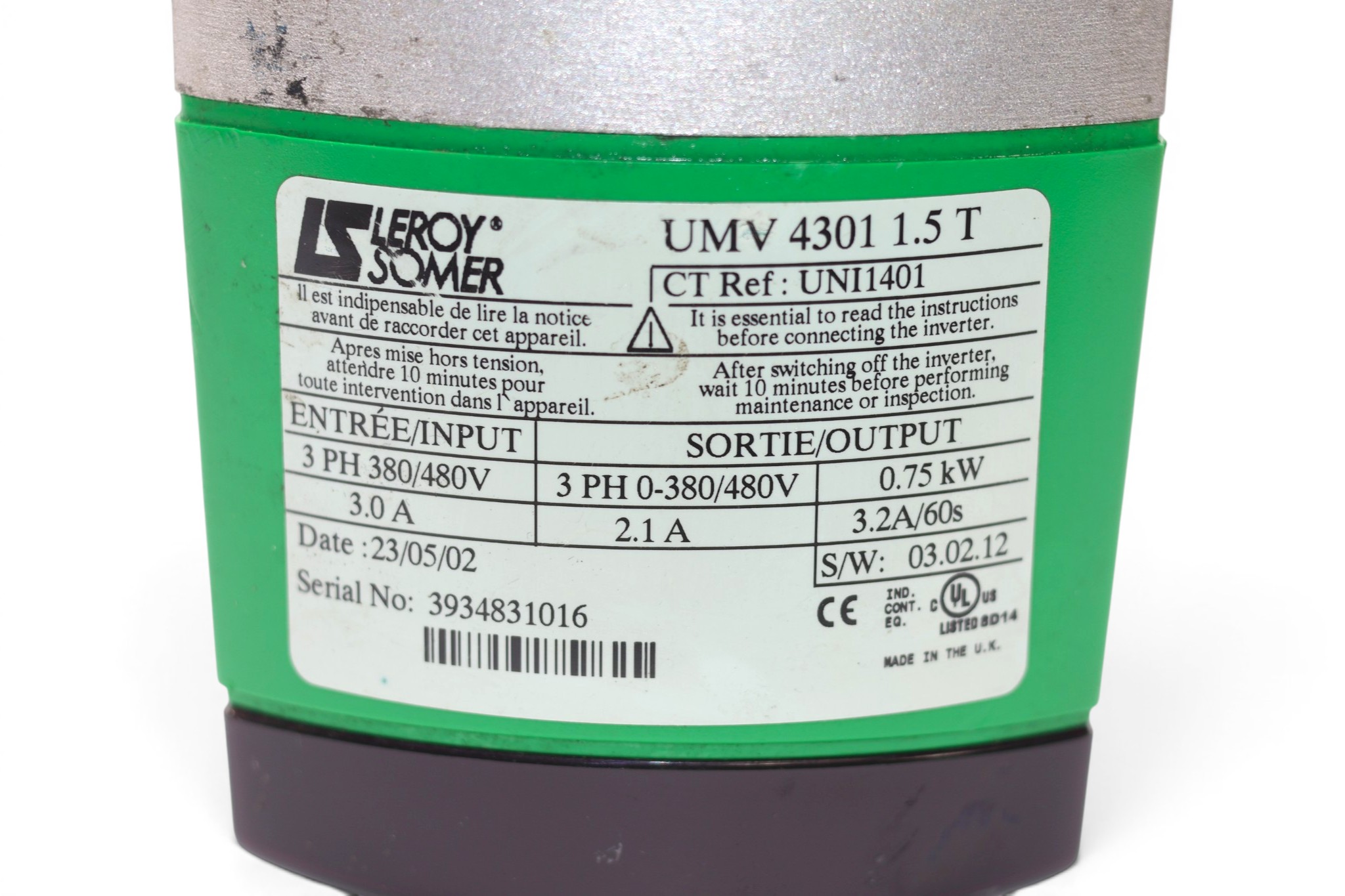 LEROY SOMER UMV 4301 1.5 T VARIABLE FREQUENCY DRIVE (0.75 Kw) - Image 2