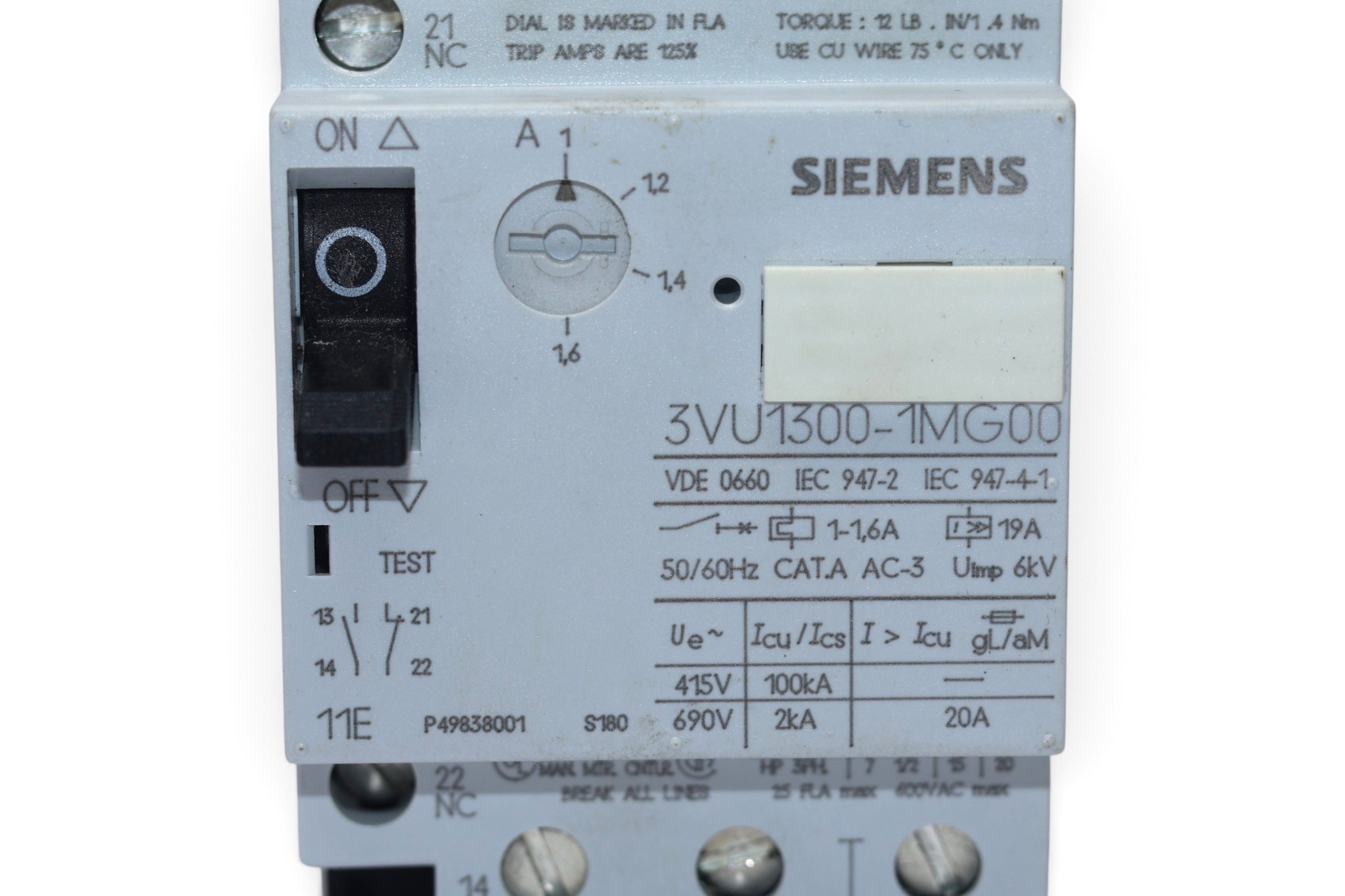 SIEMENS 3VU1300-1MG00 CIRCUIT BREAKER - Image 4