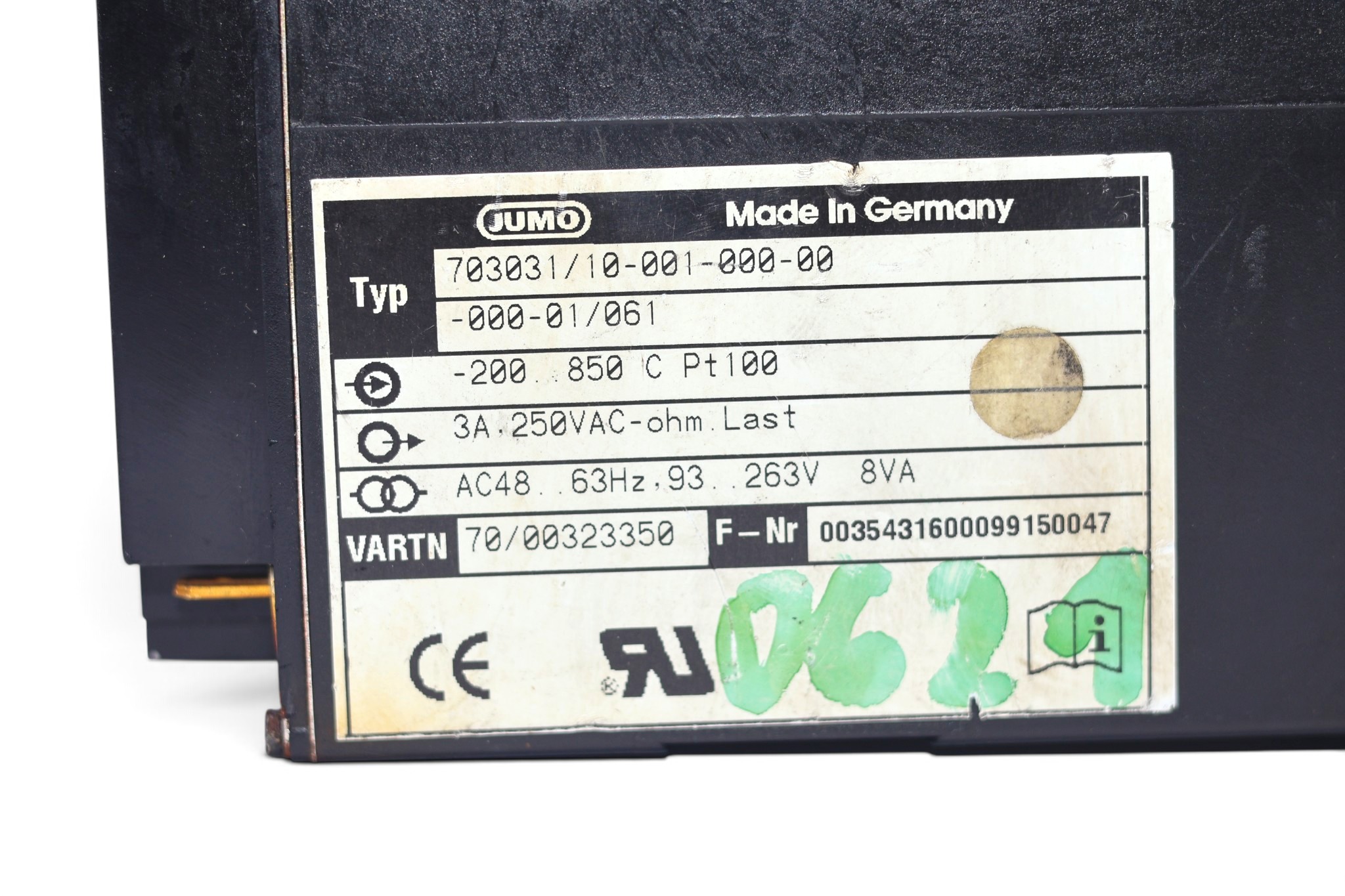 JUMO DTRON 08.1 TEMPERATURE CONTROLLER 703031/10-001-000-00-000-01/061 - Image 2