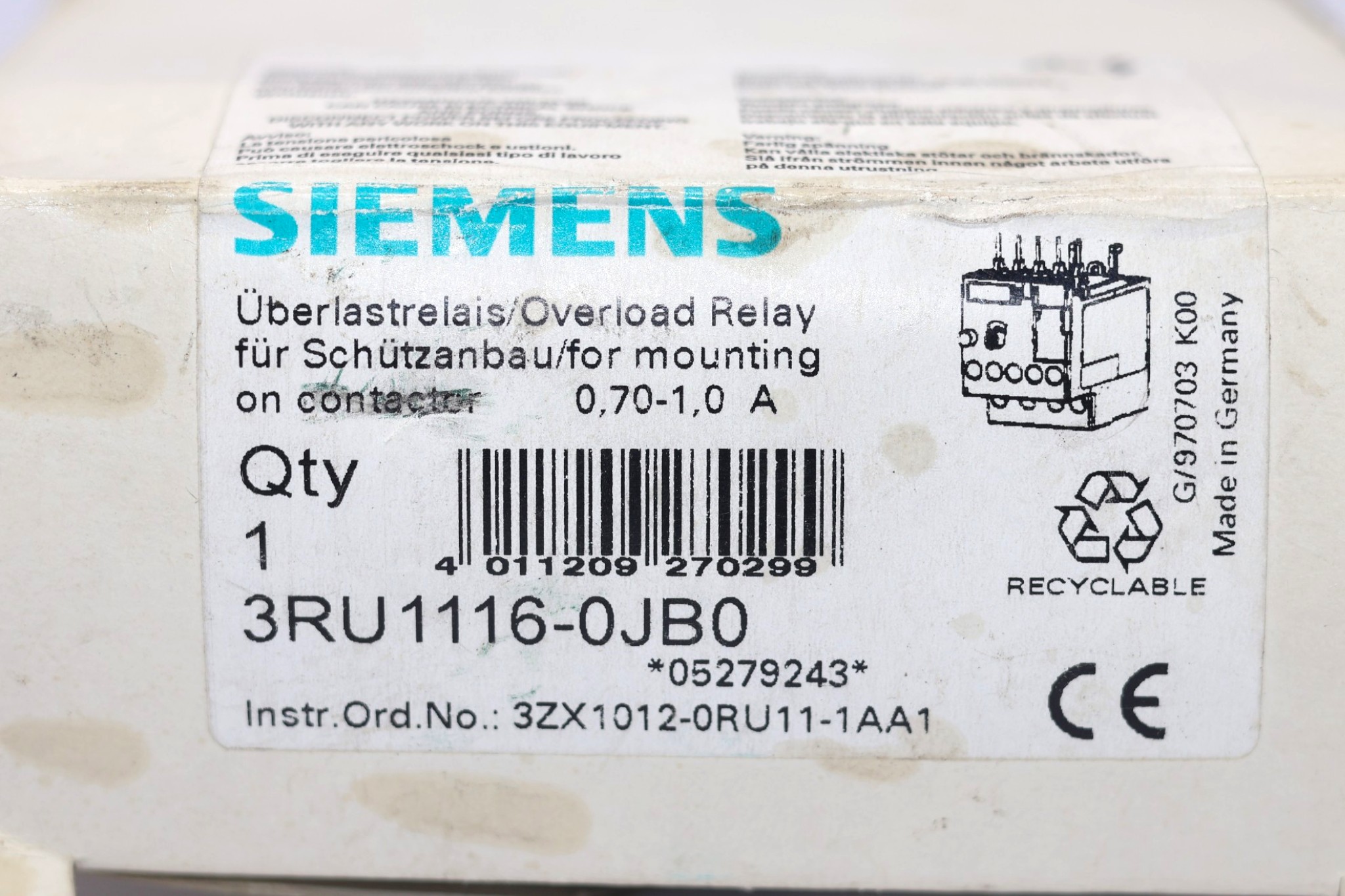 SIEMENS 3RU1116-0JB0 OVERLOAD RELAY (0.7...1 A) - Image 2