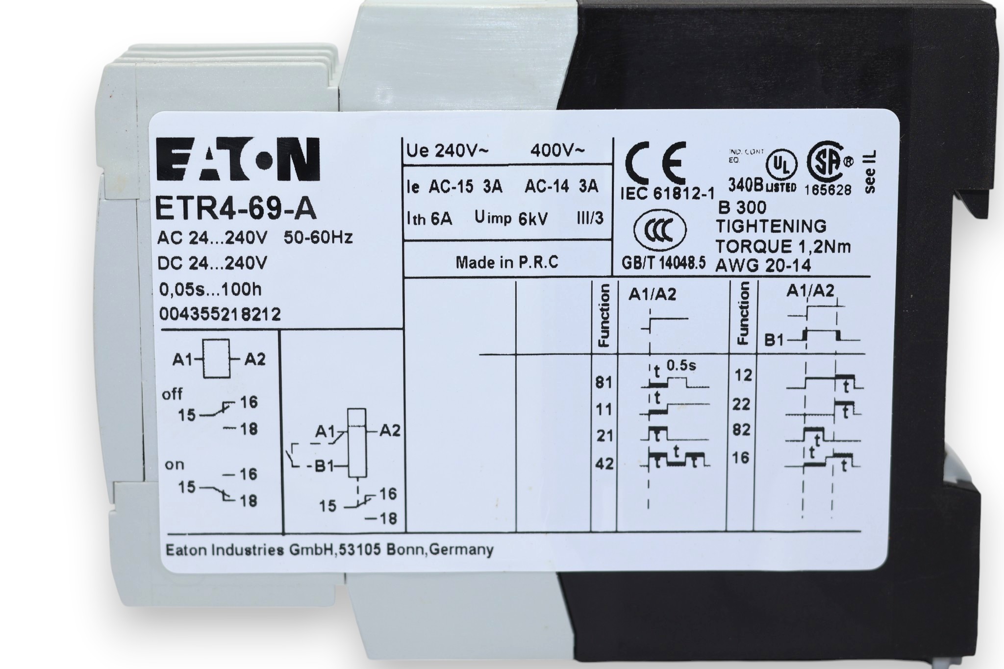 EATON ETR4-69-A(XTTR6A100H69B) TIMING RELAY 031891 - Image 3