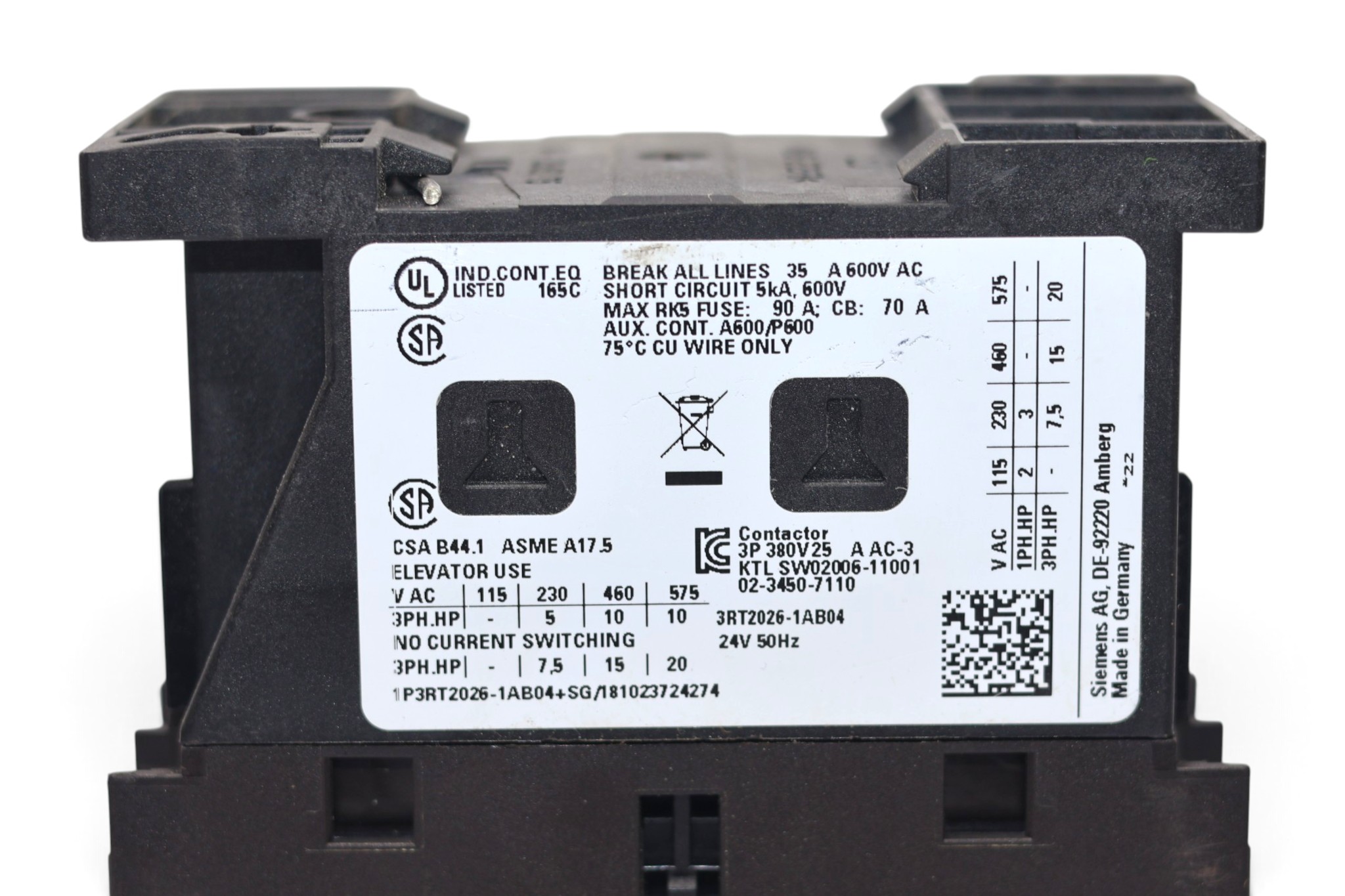 SIEMENS 3RT2026-1AB04 POWER CONTACTOR (11 Kw) - Image 4