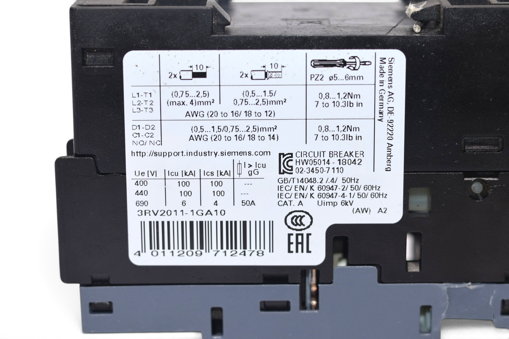 SIEMENS 3RV2011-1GA10 CIRCUIT BREAKER - Image 2