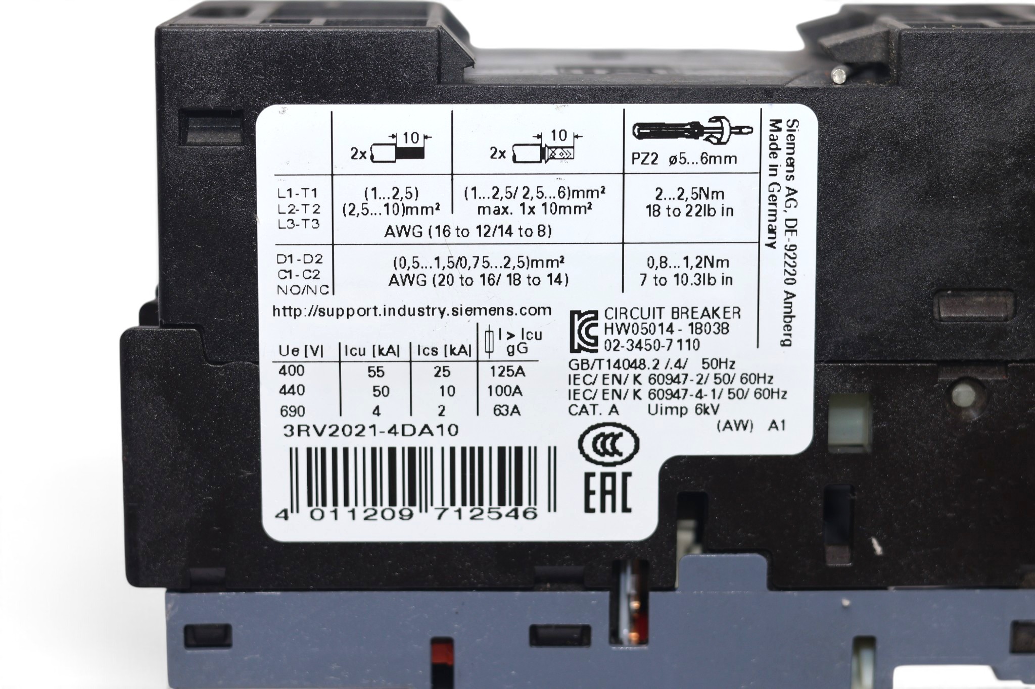 SIEMENS 3RV2021-4DA10 CIRCUIT BREAKER - Image 3