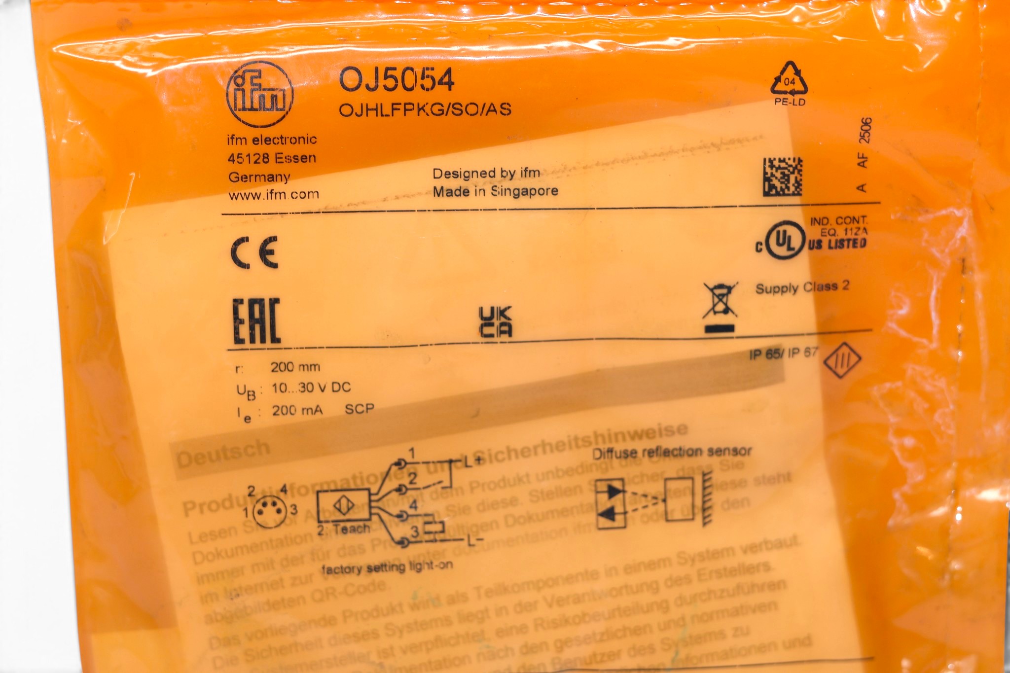 IFM OJ5054 LASER DIFFUSE REFLECTION SENSOR OJHLFPKG/SO/AS - Image 2