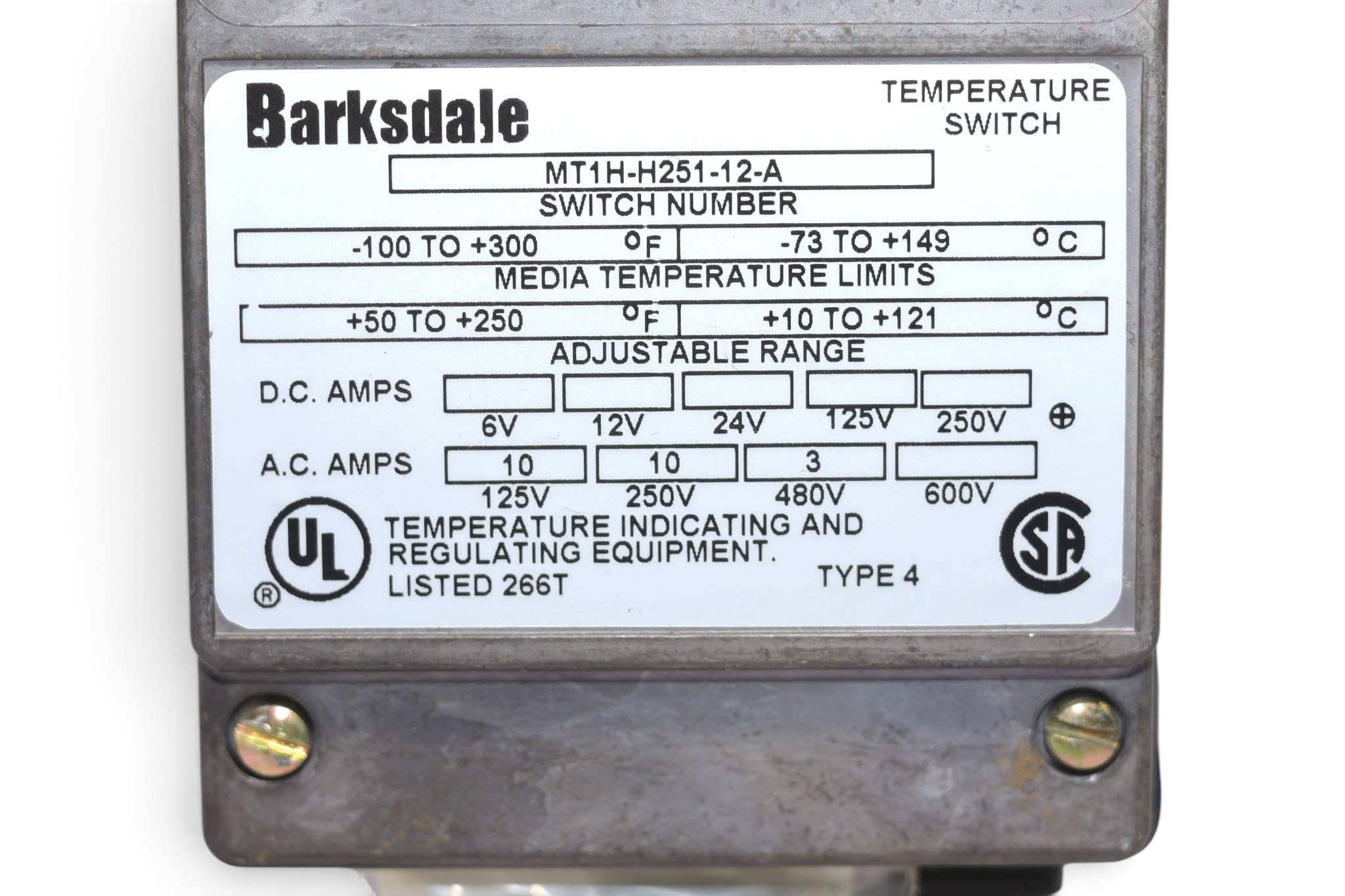 BARKSDALE MT1H-H251-12-A TEMPERATURE SWITCH - Image 2