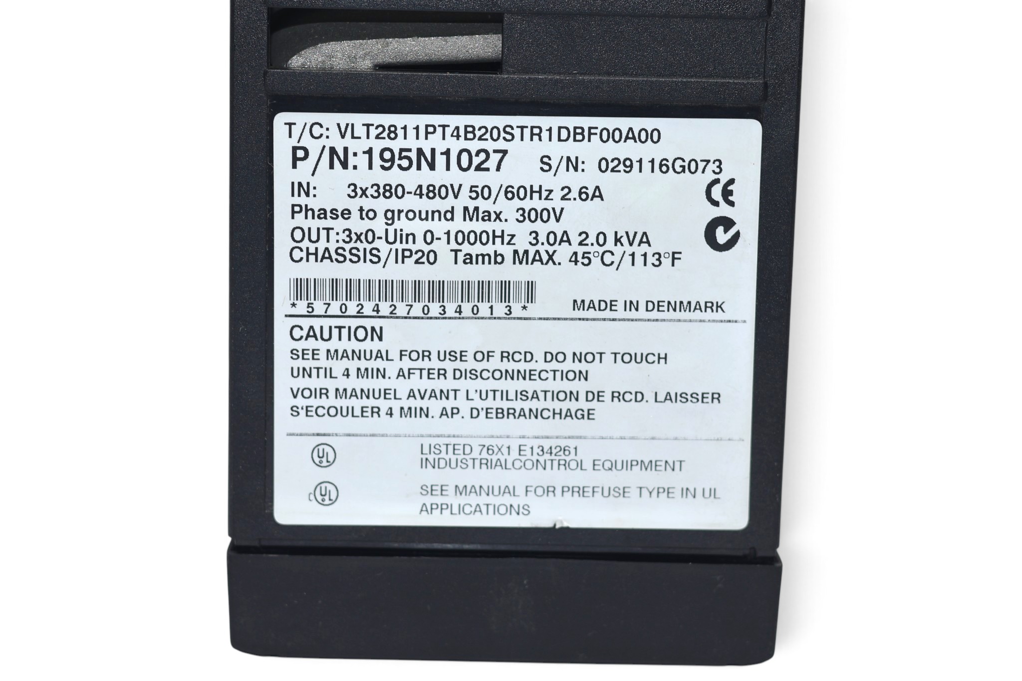 DANFOSS 195N1027 FREQUENCY CONVERTER VLT2811PT4B20STR1DBF00A00C0 - Image 2
