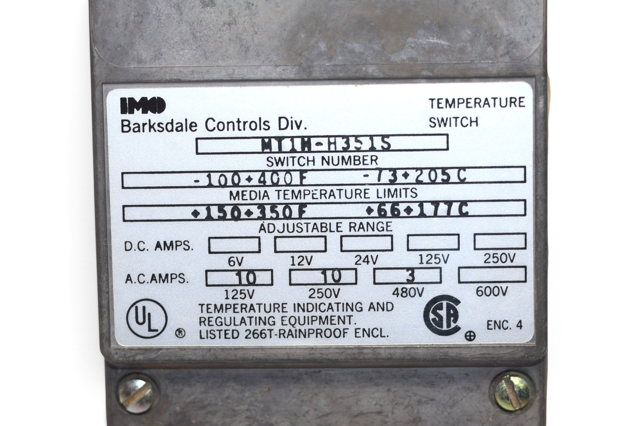 BARKSDALE MT1H-H351S TEMPERATURE SWITCH - Image 3