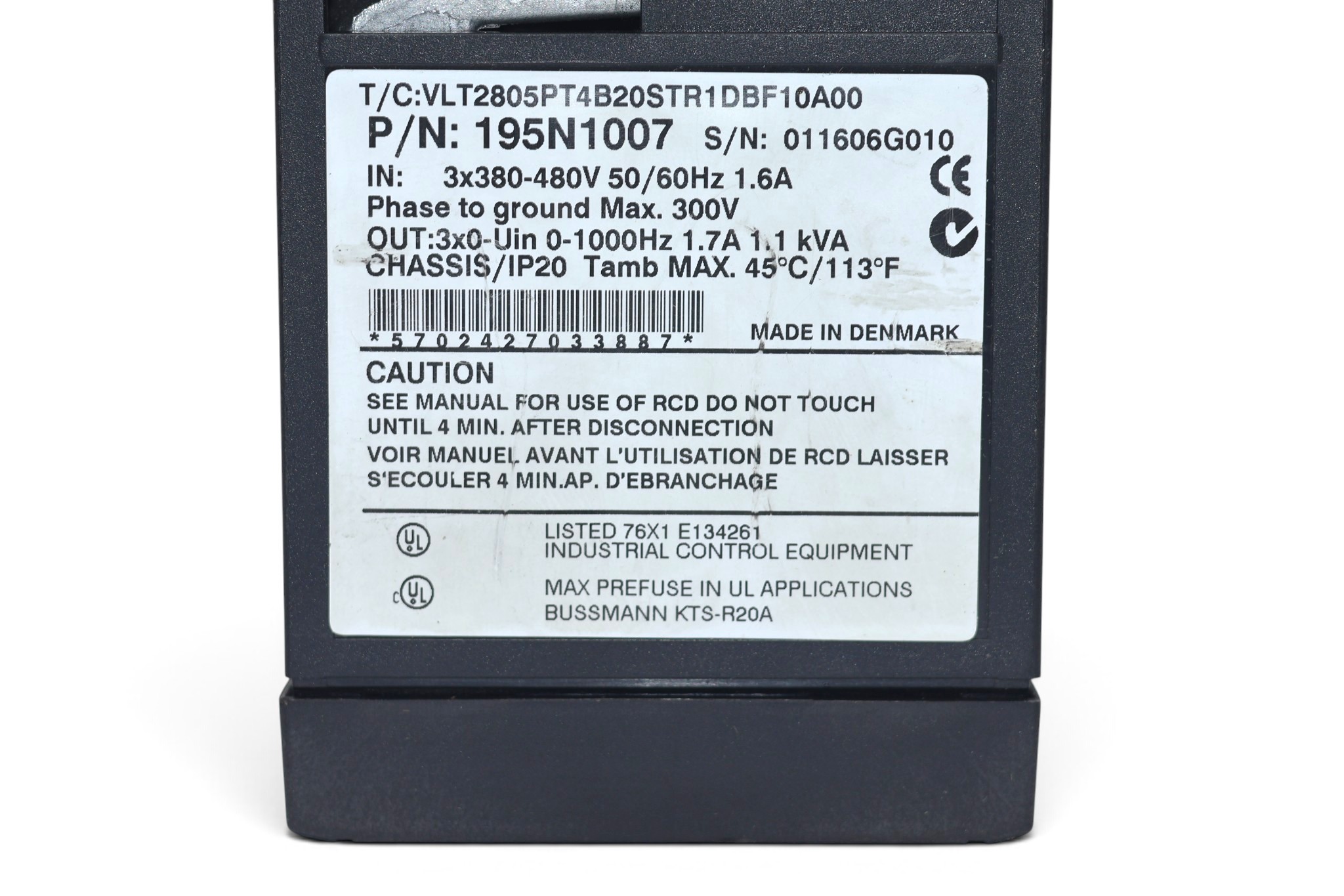 DANFOSS 195N1007 FREQUENCY CONVERTER VLT2805PT4B20STR1DBF10A00C0 - Image 2