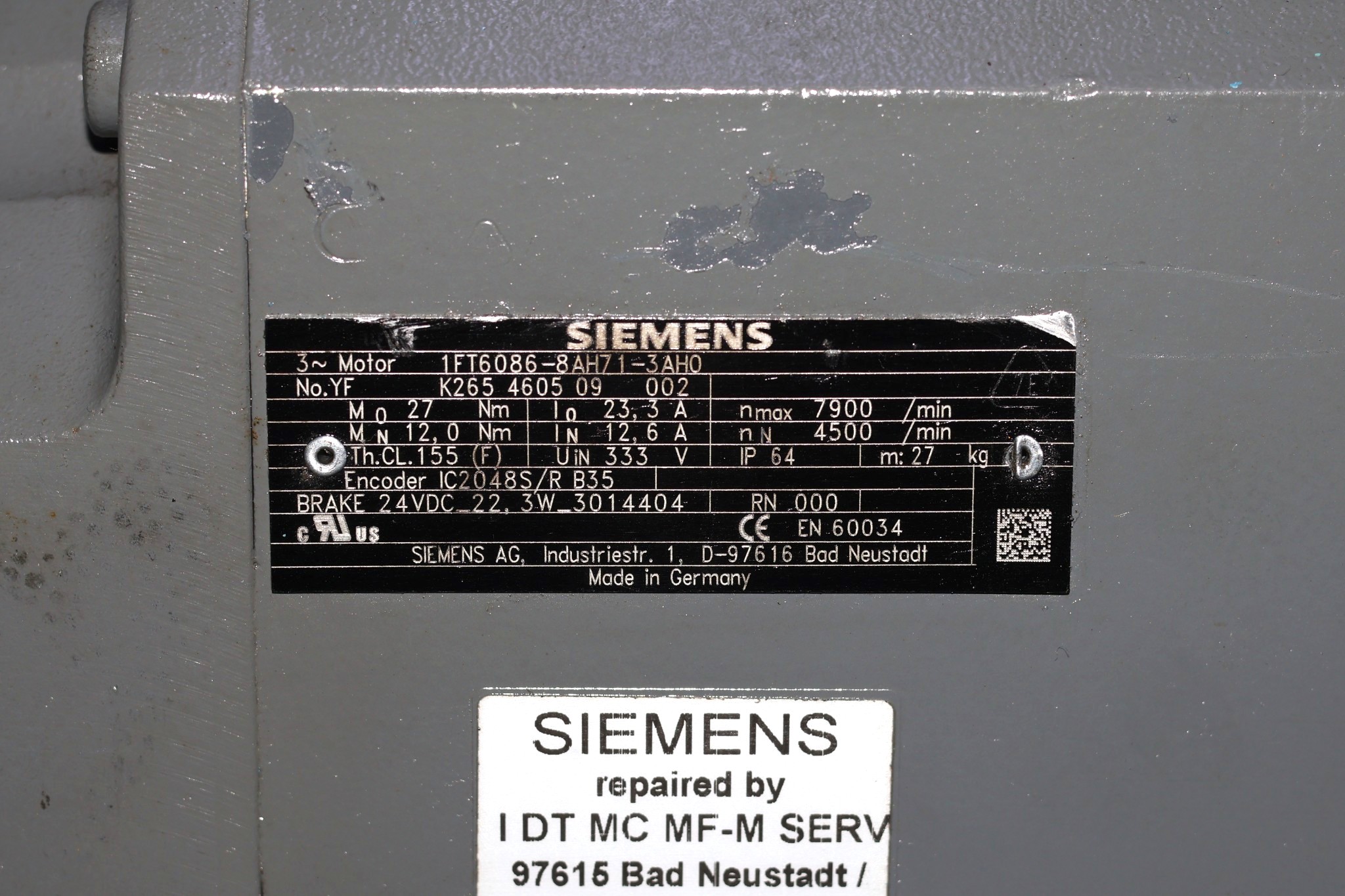 SIEMENS 1FT6086-8AH71-3AH0 SERVO MOTOR - Image 2