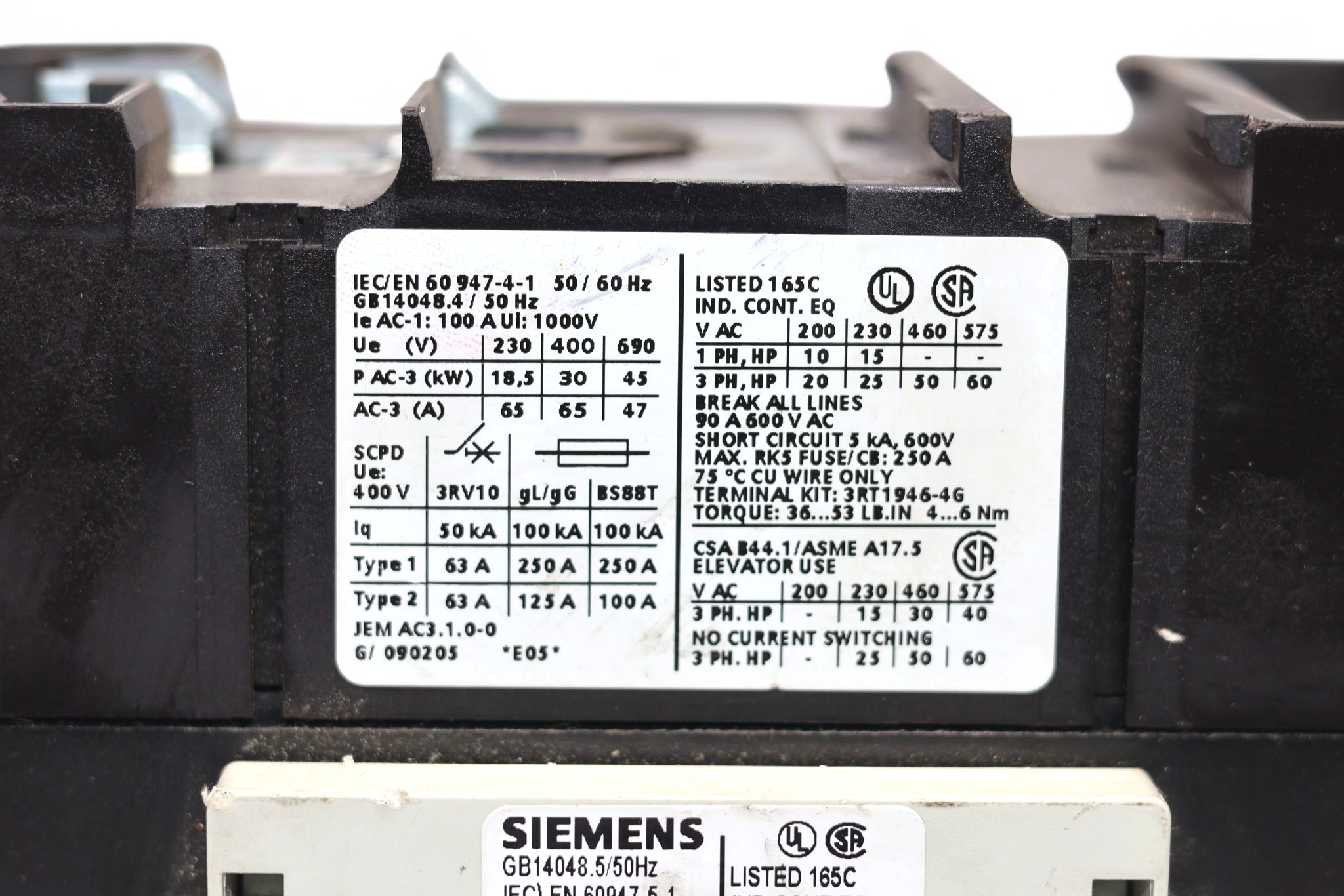 SIEMENS 3RT1044-1AF00 CONTACTOR (110 V) (30 Kw) - Image 2