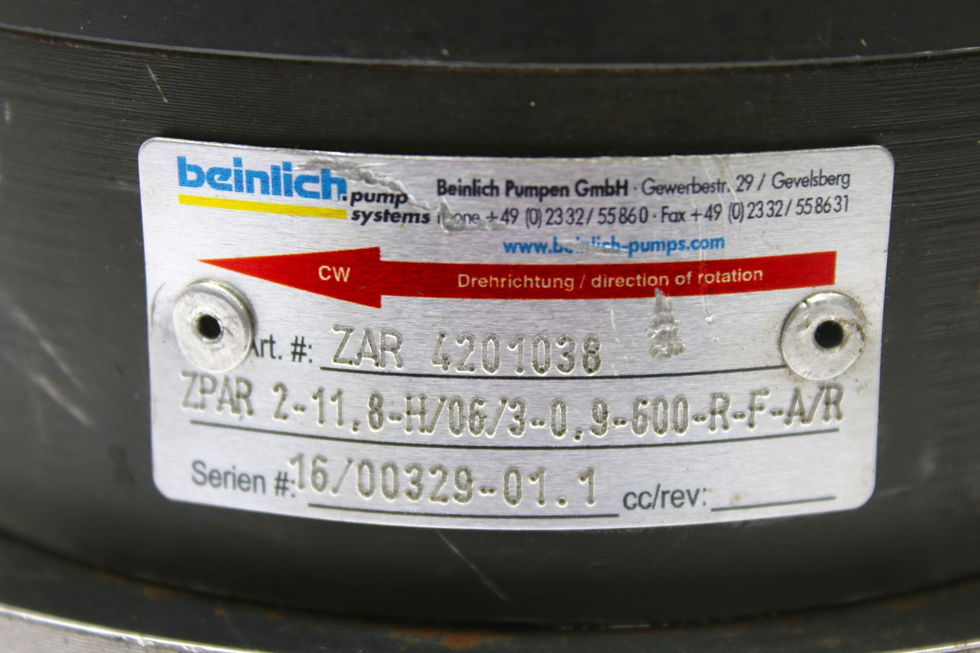 BEINLICH ZPAR 2-11.8-H/06/3-0.9-600-R-F-A/R EXTERNAL GEAR PUMP - Image 2