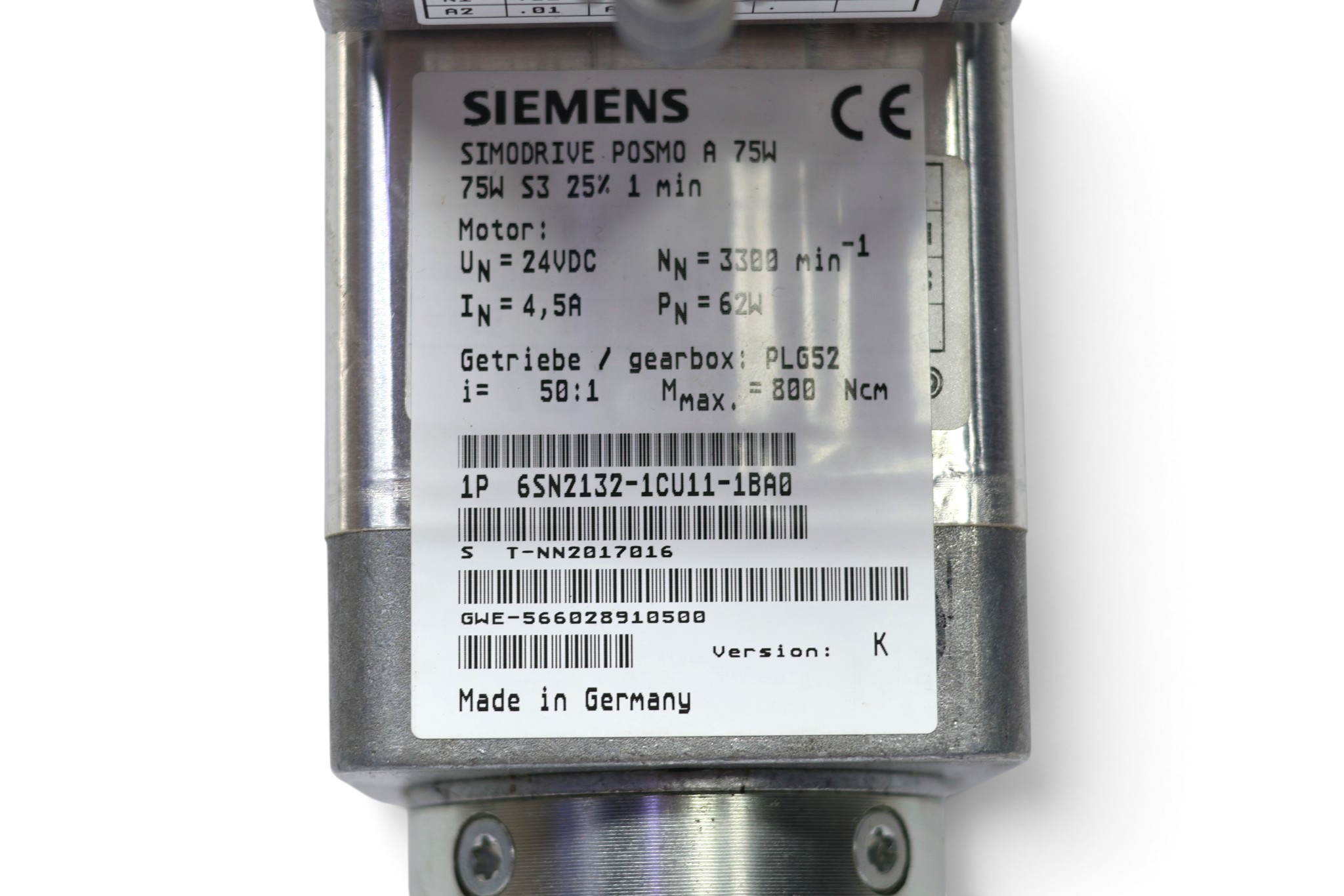 SIEMENS 6SN2132-1CU11-1BA0 POSITIONING MOTOR SIMODRIVE POSMO A 75W (Ver.K) - Image 2