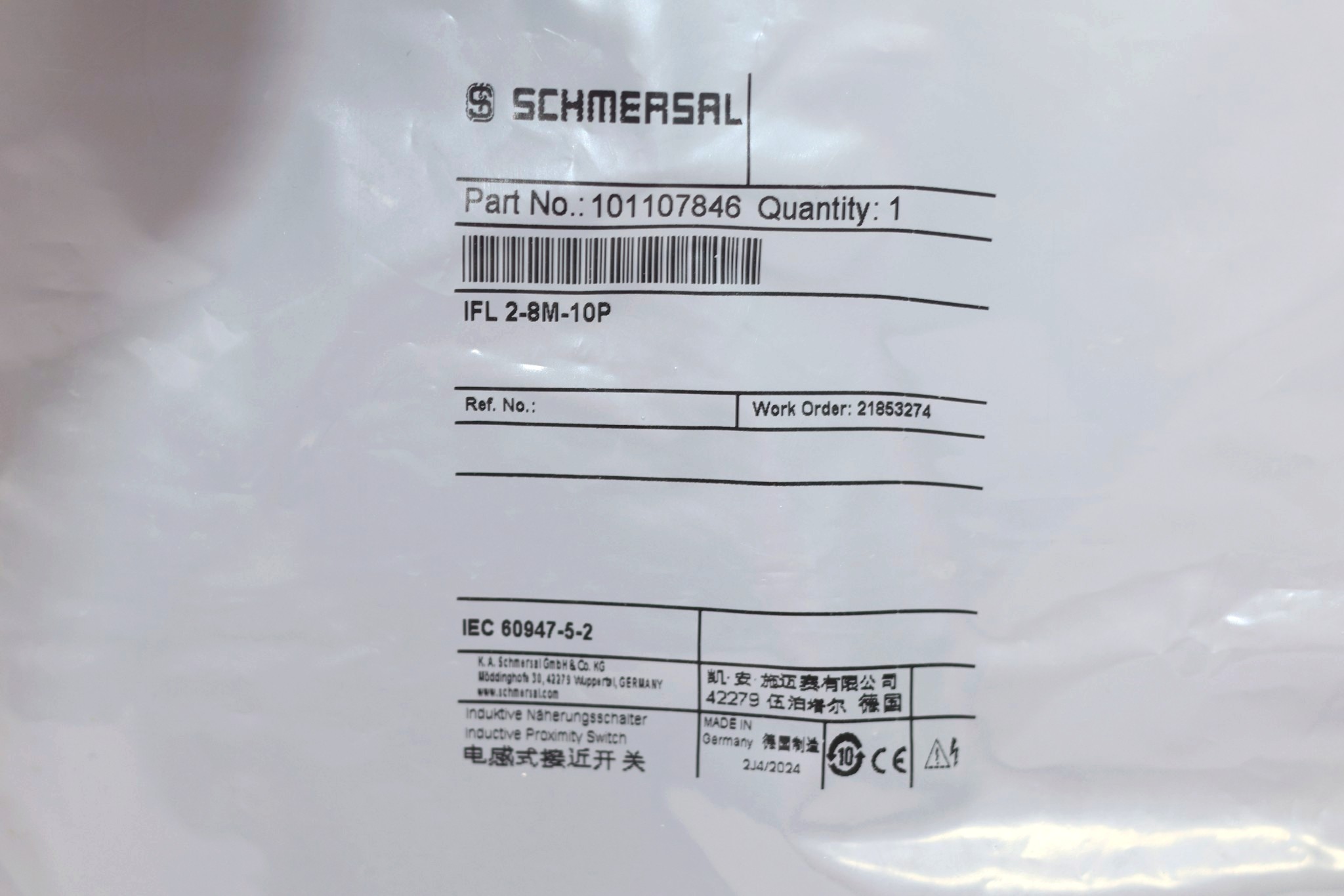 SCHMERSAL IFL 2-8M-10P INDUCTIVE PROXIMITY SWITCH 101107846 - Image 2