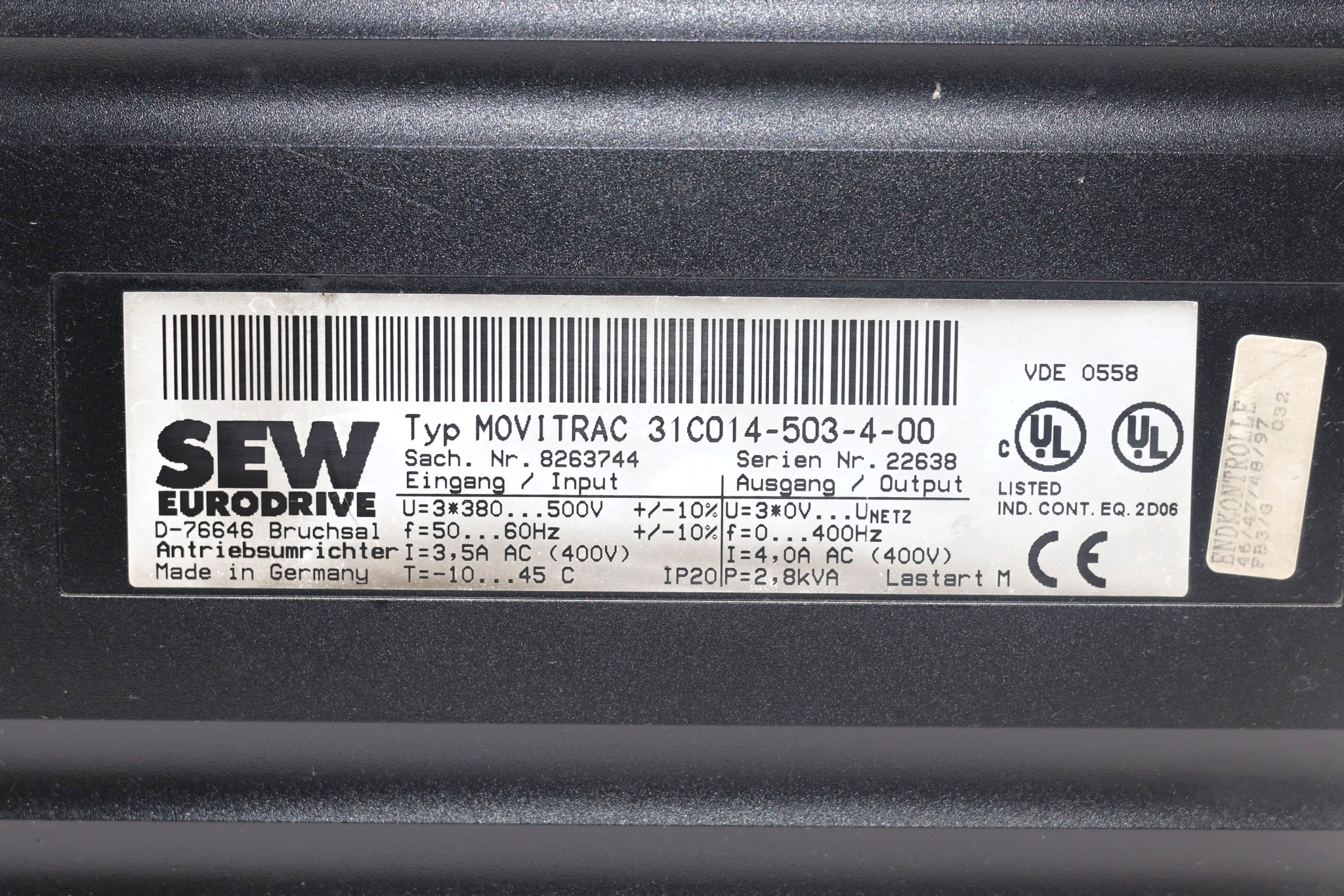 SEW 31C014-503-4-00 FREQUENCY INVERTER (2.8 KVA) - Image 2