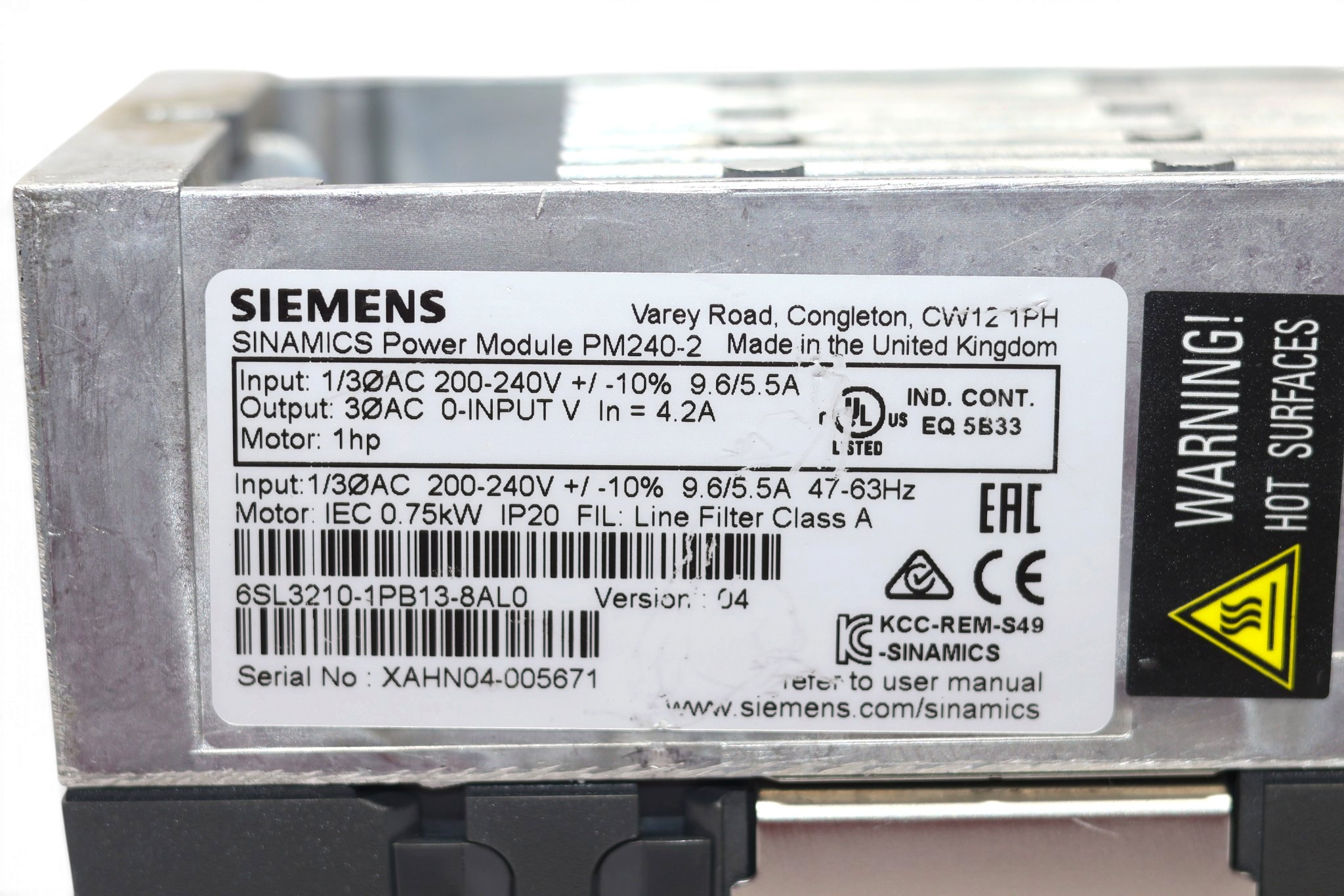 SIEMENS 6SL3210-1PB13-8AL0 POWER MODULE PM240-2 - Image 2