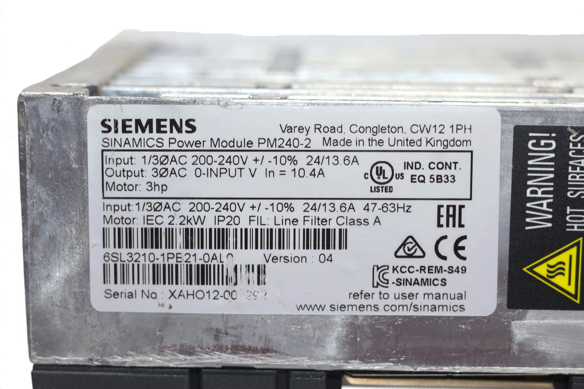 SIEMENS 6SL3210-1PE21-0AL0 POWER MODULE PM240-2 - Image 2