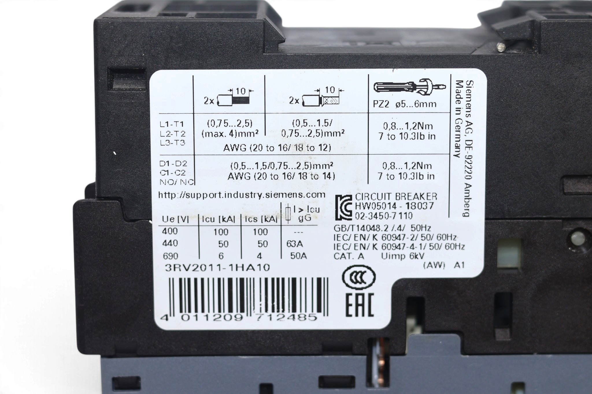 SIEMENS 3RV2011-1FA10 CIRCUIT BREAKER - Image 3