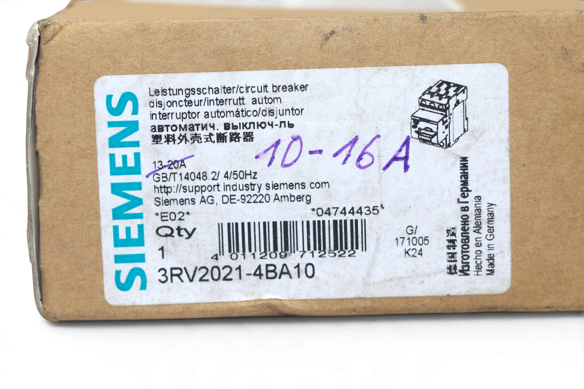 SIEMENS 3RV2021-4BA10 CIRCUIT BREAKER - Image 2