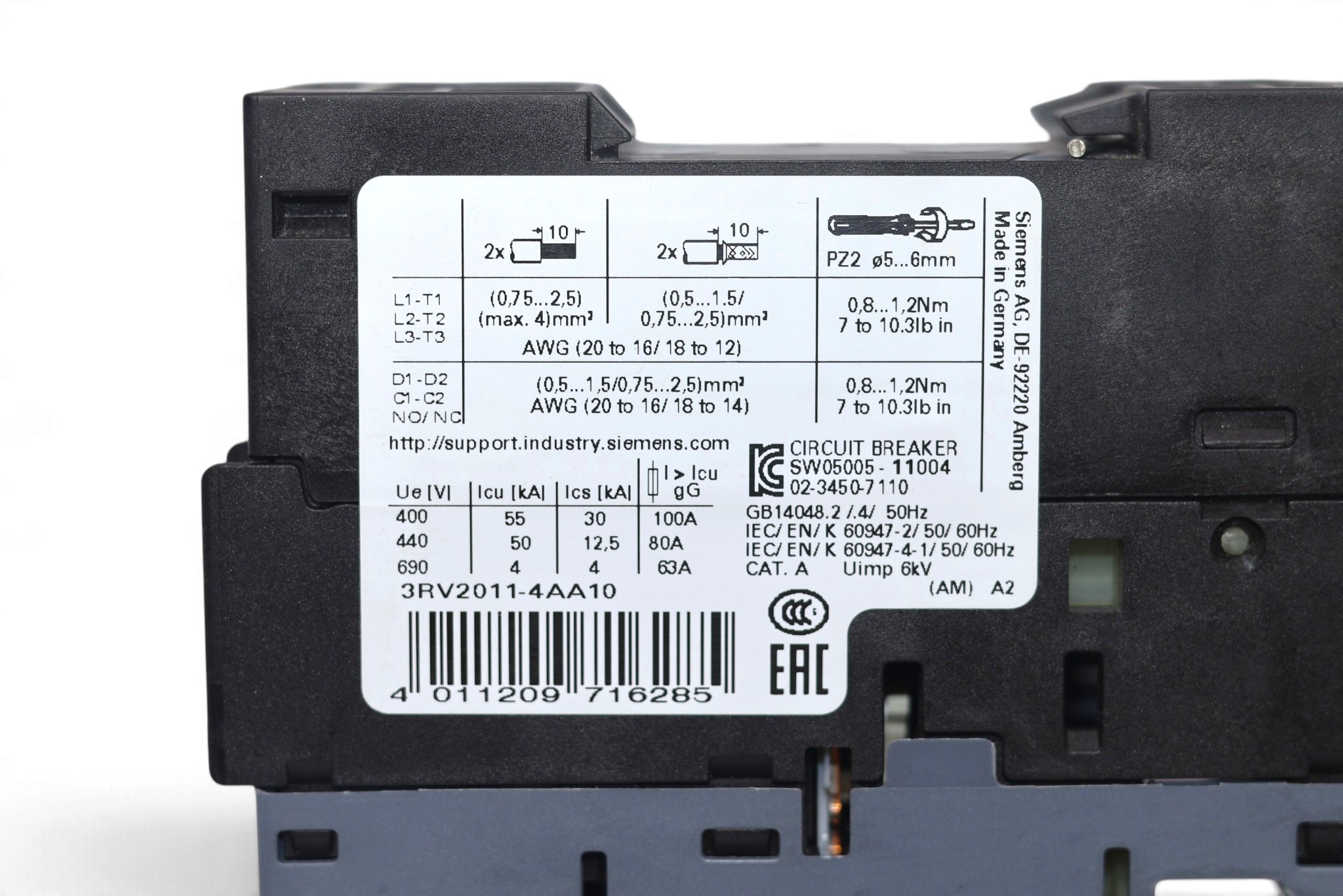 SIEMENS 3RV2021-4BA10 CIRCUIT BREAKER - Image 3