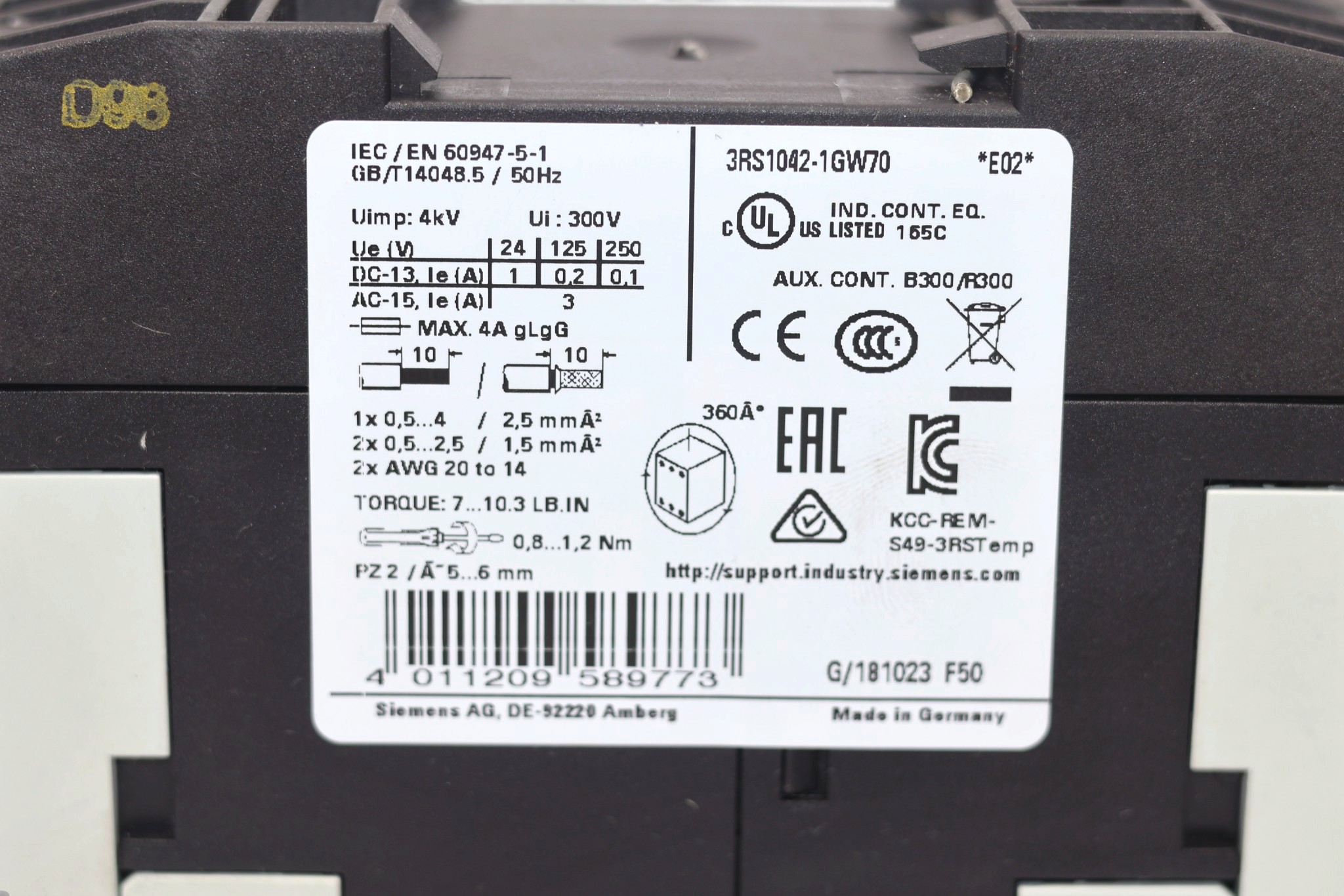 SIEMENS 3RS1042-1GW70 TEMPERATURE MONITORING RELAY - Image 3