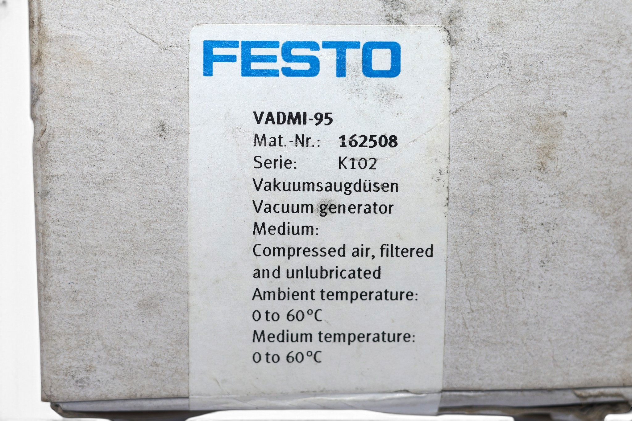FESTO VADMI-95 VACUUM GENERATOR 162508 - Image 2